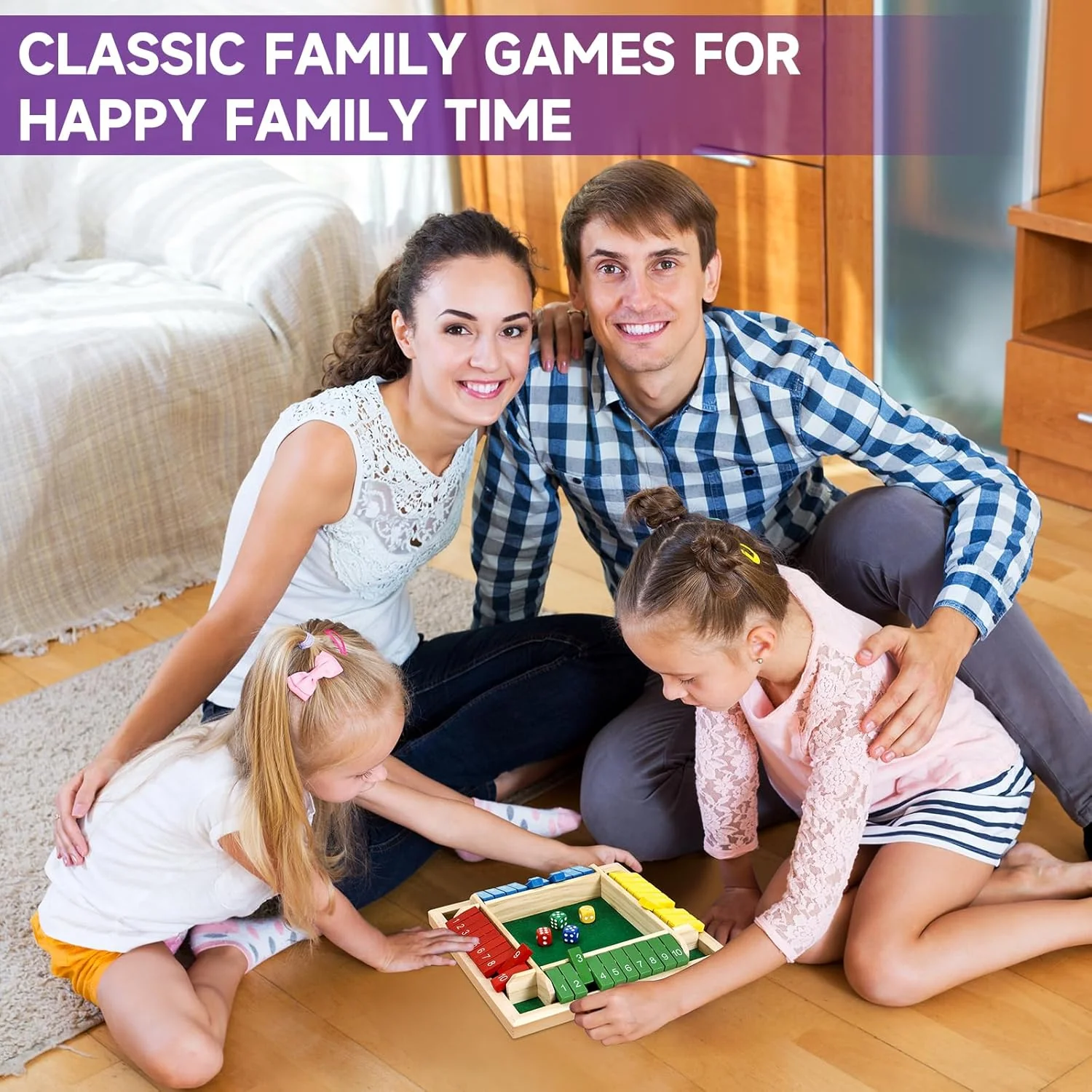 Shut The Box Dice Game for 1-4 Players, Classic Wooden Board Game for Family & Pub Nights