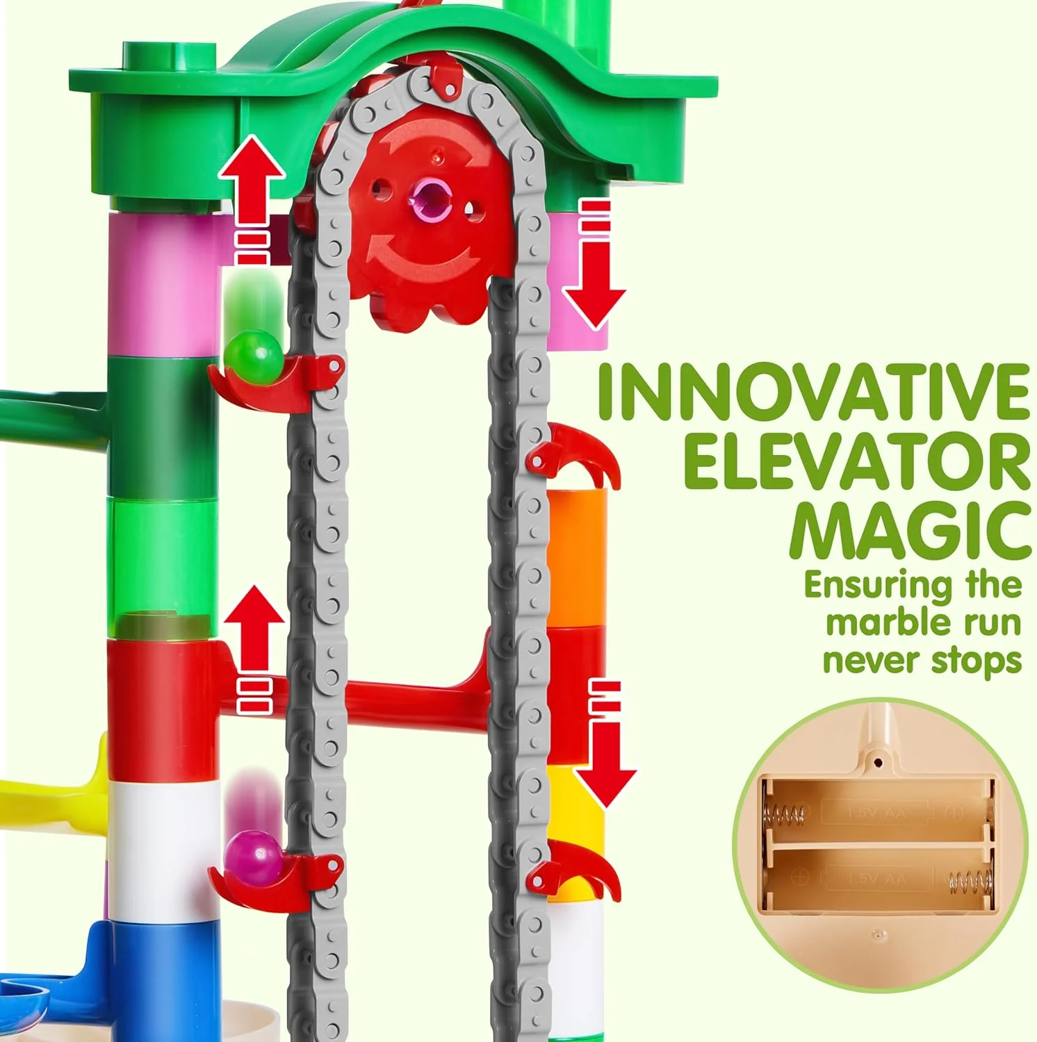 236Pcs Glowing Marble Run with Motorized Elevator - STEM Building Blocks Toy