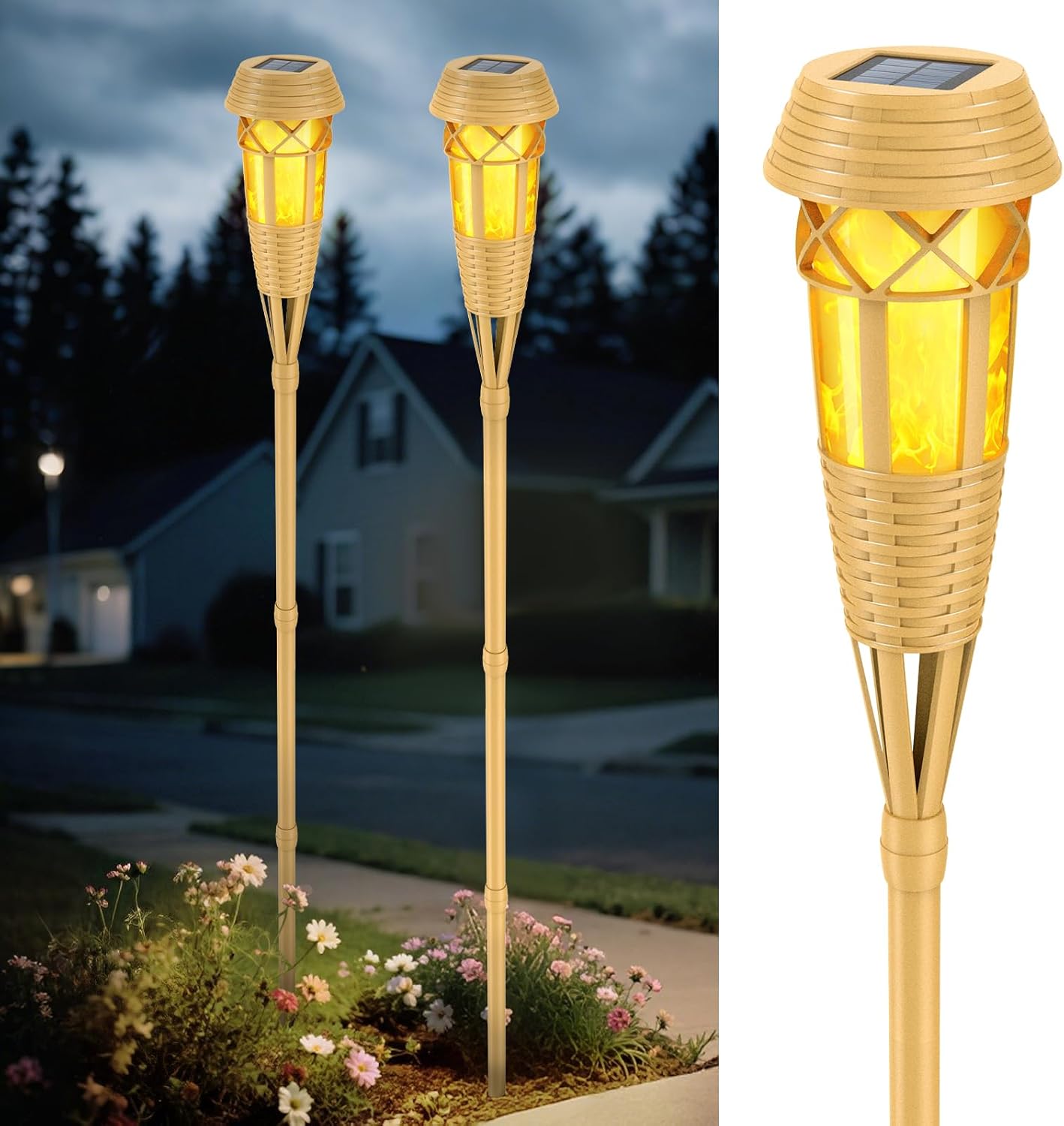 Solar Outdoor Lights �C Torches with Flickering Flame for Garden Decor, Waterproof Garden, Outdoor Patio & Pathway Yard Decorations with Flame Torches - 2 Pack