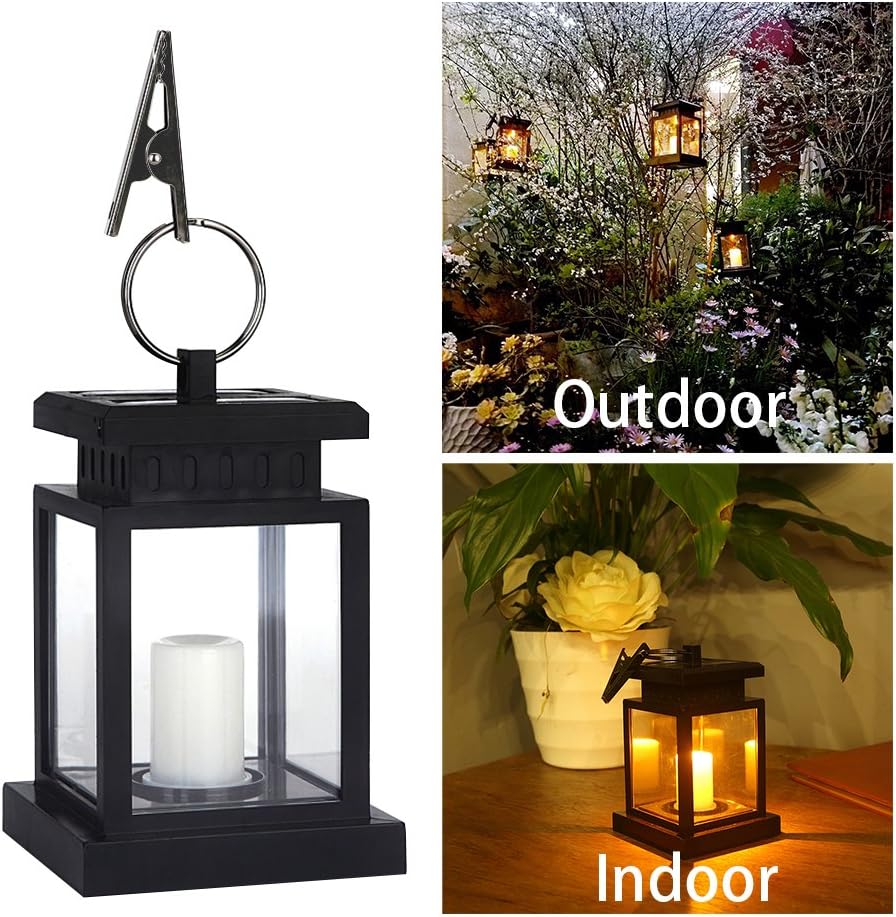 Solar Lantern Hanging LED Solar Powered Lantern Light Waterproof Flameless Candle Flickering Warm White Outdoor Decorative for Garden Patio Yard Lawn Balcony (4 Pack)