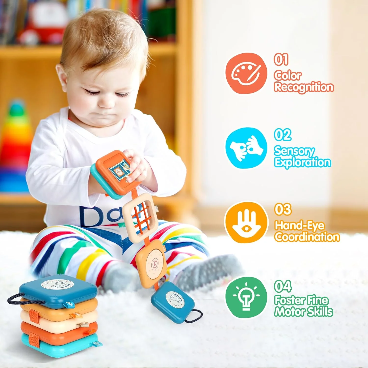 Montessori Busy Board for 1 Year Old - Travel Activity Cube for Toddlers 1-3