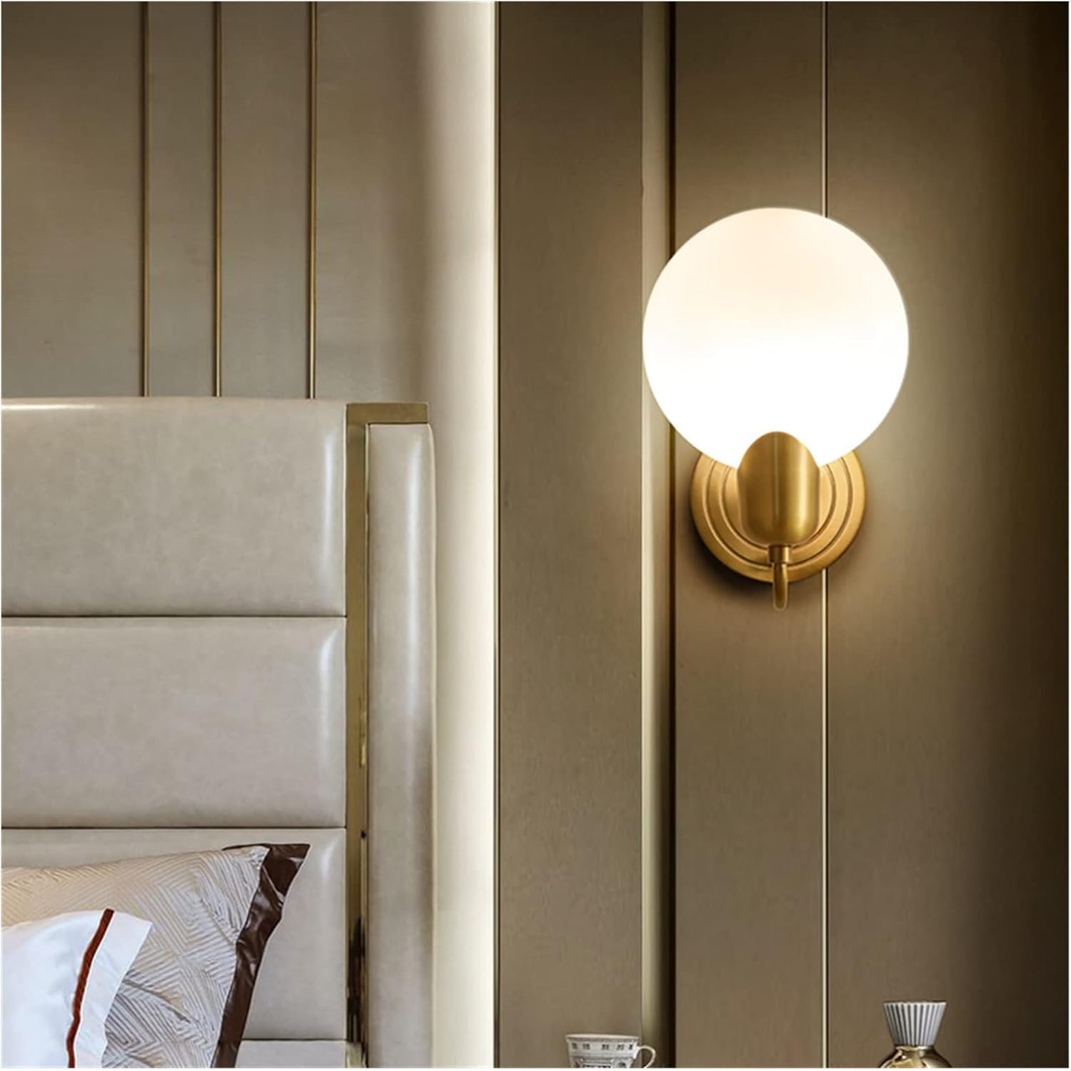 Wall lamp, Copper Wall Lamp Living Room Aisle Wall Lamp Round Lampshade Transparent LED Bedroom Bedside Background Wall Lamp,Light Candle (Warm White Dia16cm H25cm),Warm White,Dia16cm H25cm
