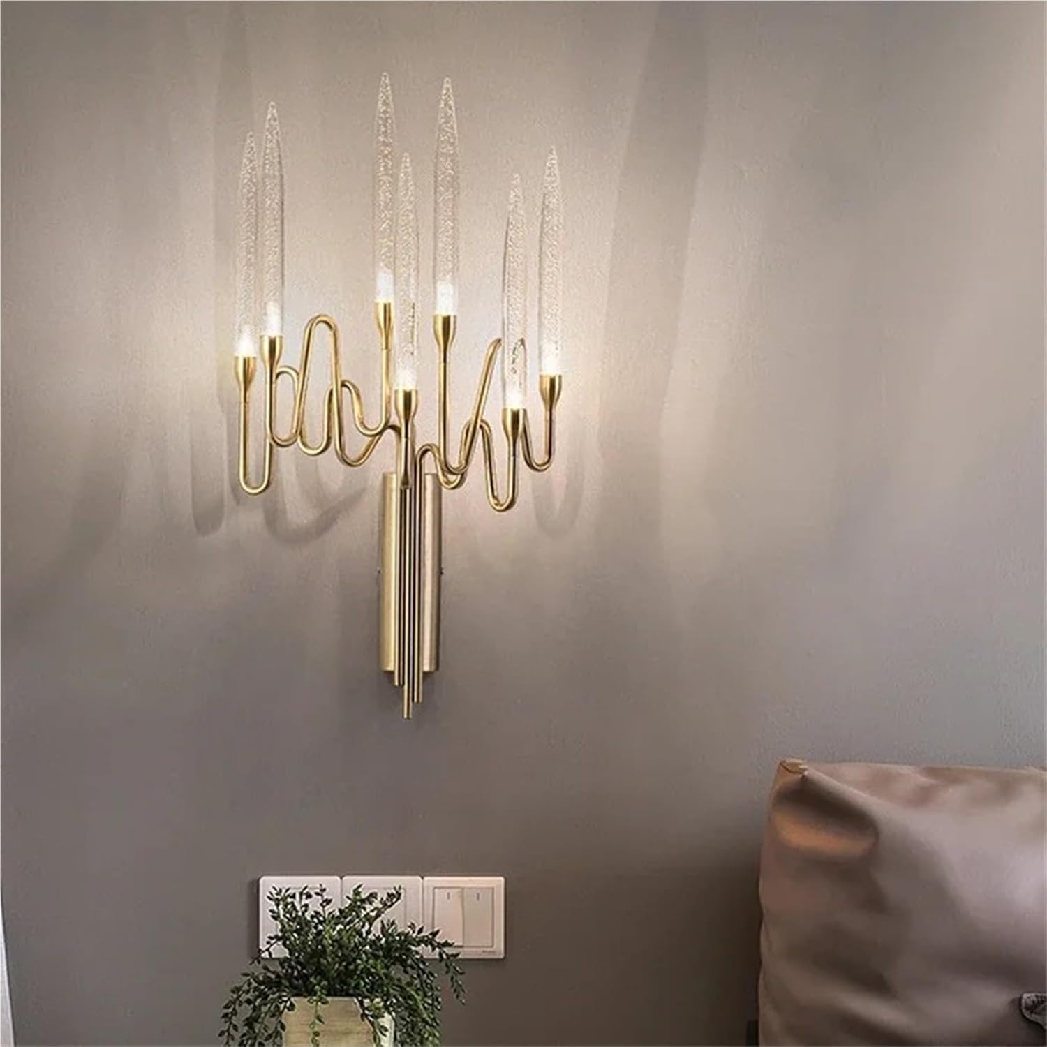 Modern Crystal Wall Sconce for Bedroom Bedside Candle Wall Lamp Luxury Indoor Lustre Golden Led Home Decor Light Pretty(Cool White(5500-7000K))