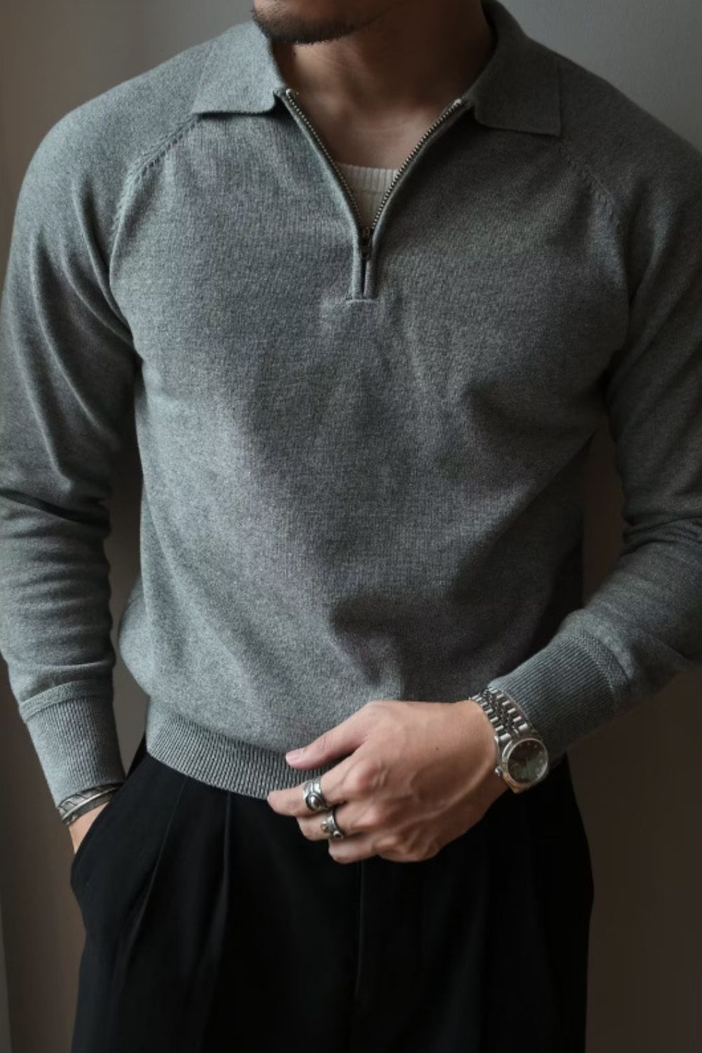 Men’s Plus Size Quarter Zip Raglan Sleeve Polo