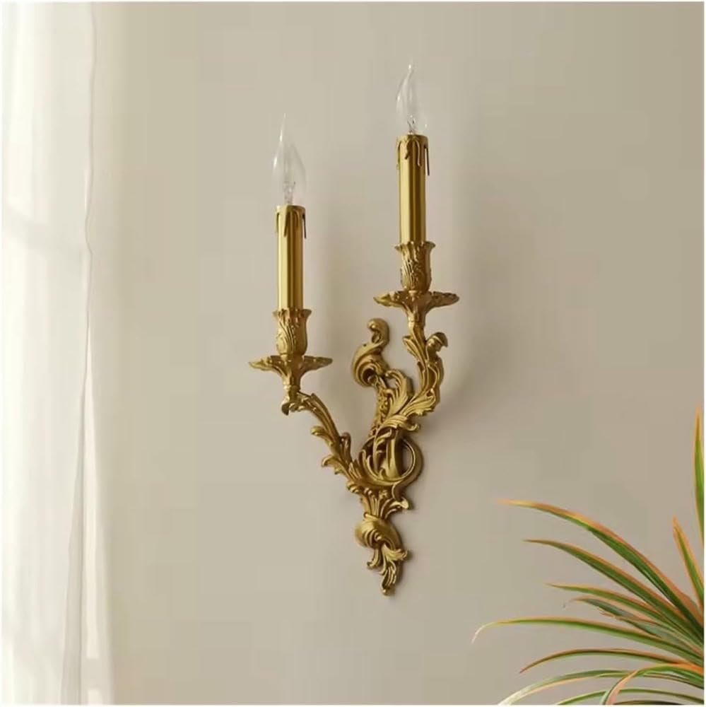 Wall Lamp Vintage Copper Candle Wall Lamp Living Room Bedroom Bedside Corridor Aisle Stair Sconce French Lighting Home Decor(Warm Light buld,3 Heads)