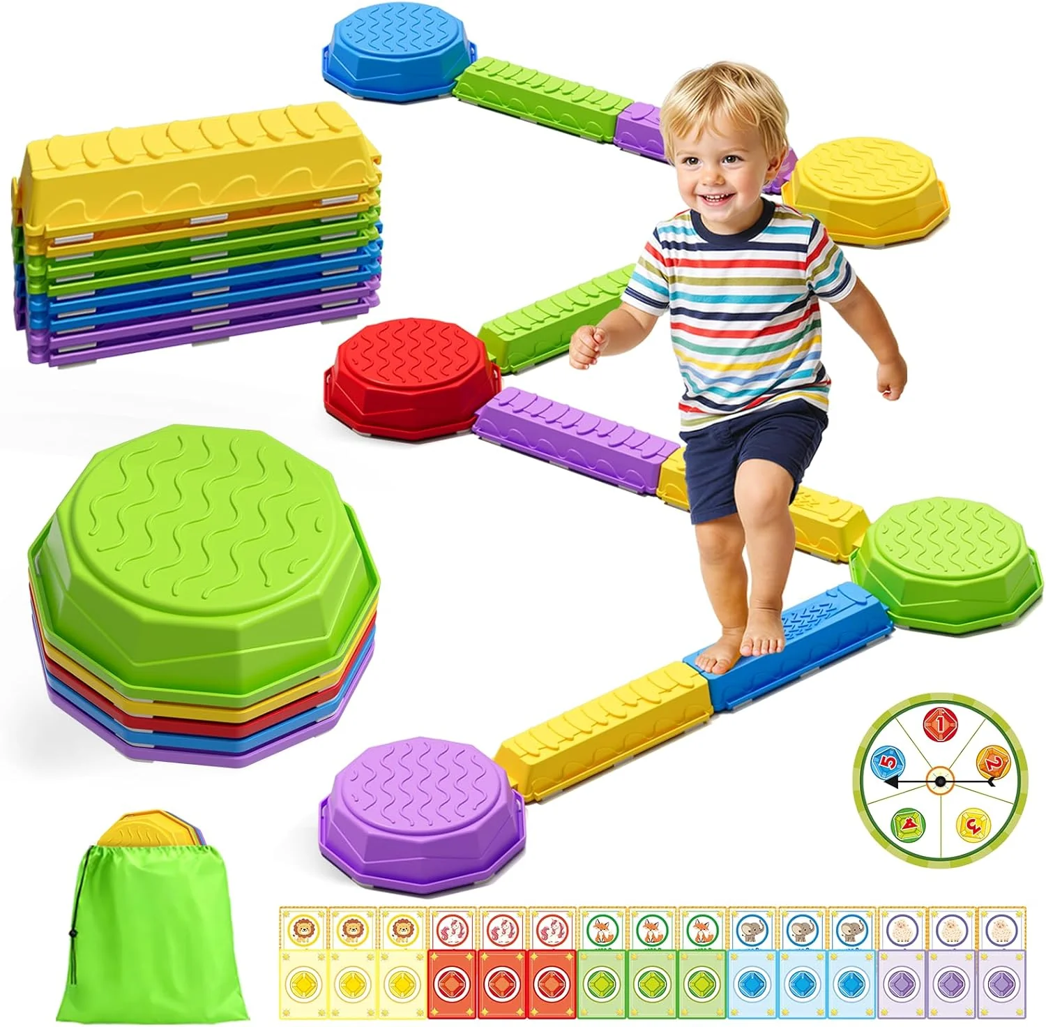 Balance Beam Stepping Stones for Kids, Non-Slip Sensory Obstacle Course Toys for Toddlers