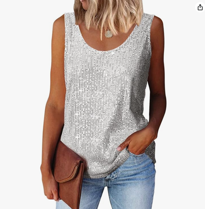 MLEBR Womens Summer Fashion Sequin Tops Scoop Neck Sequin Sparkle Shimmer Sleeveless Tanks Tops Blouses
