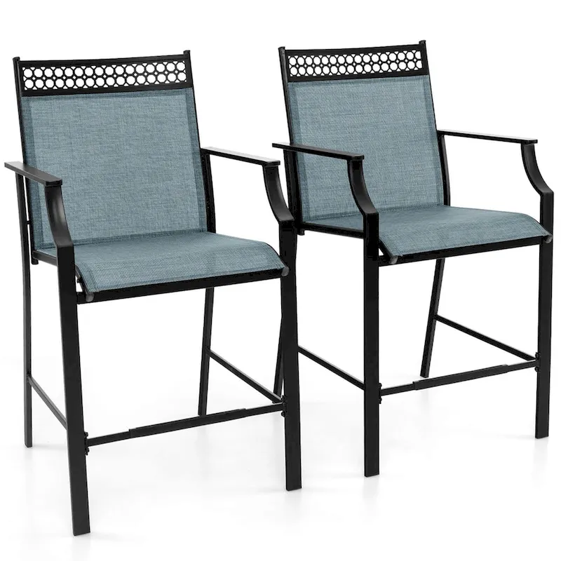 Metal Frame Counter Stools Set of 2 with Footrest and Backrest
