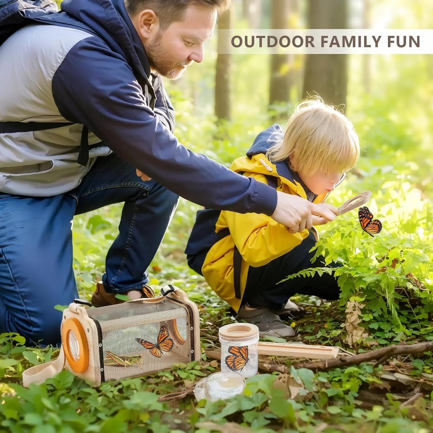 Montessori Wooden Bug Catcher Kit for Kids - 8-in-1 Outdoor Explorer Set with Habitat, Net & Magnifying Glass STEM Learning Toys for Ages 3-8 Nature Gift for Boys & Girls