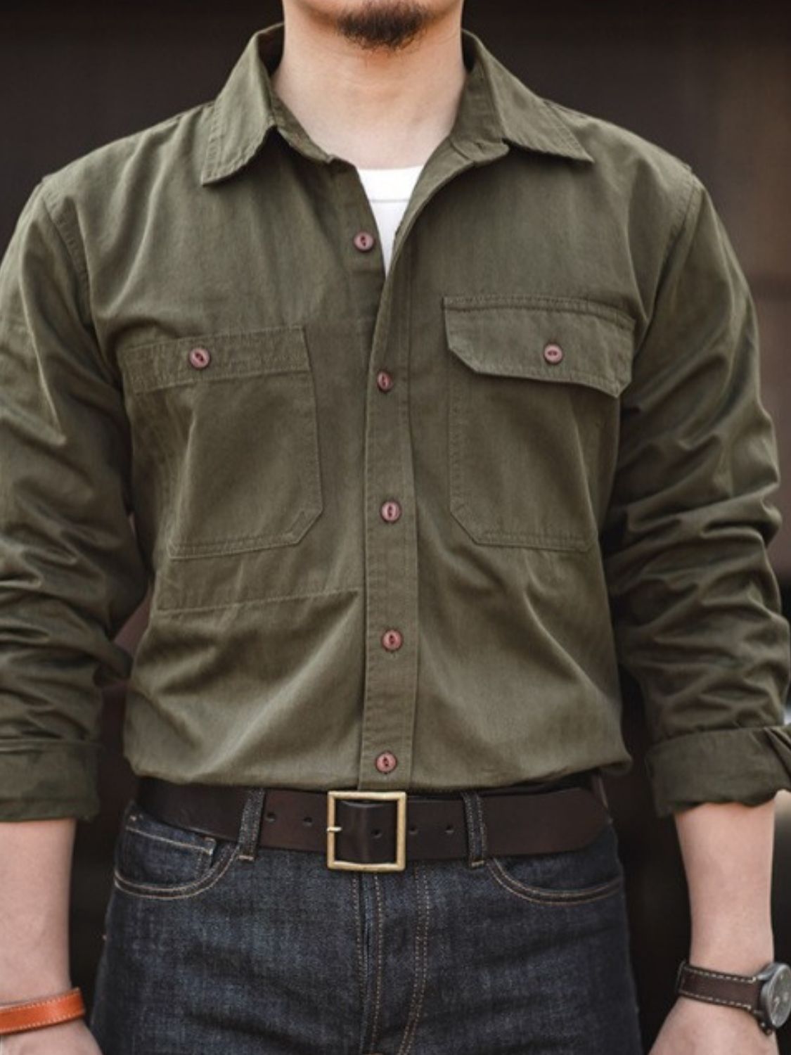 Men’s Button Down Long Sleeve Shirt with Chest Pockets