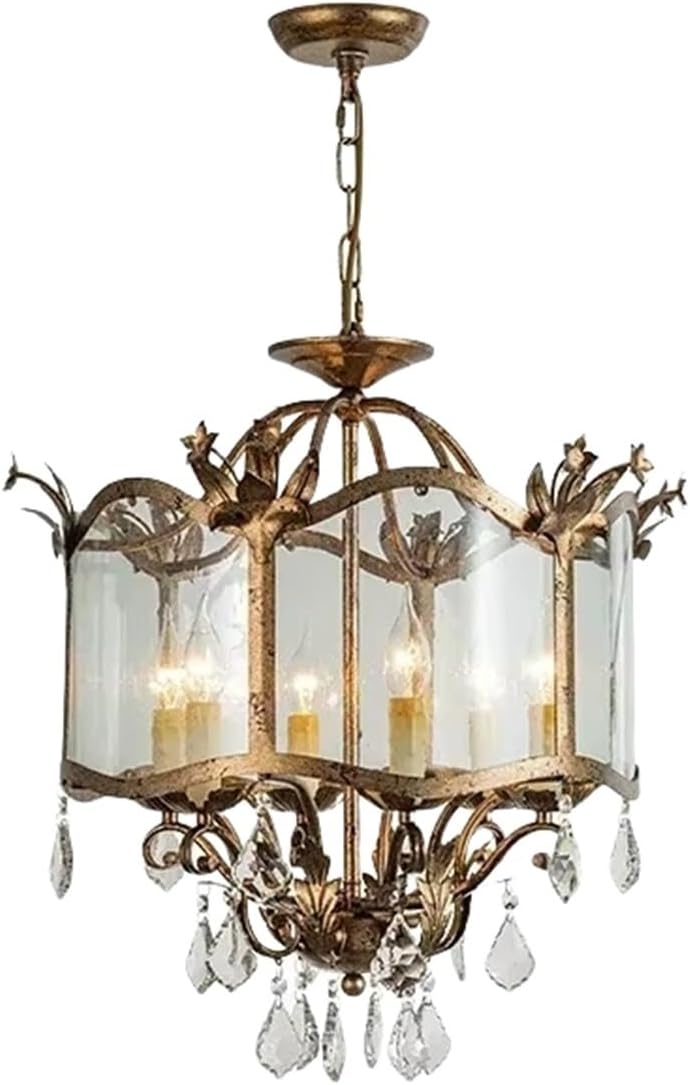 French Retro Chandeliers Candle Crystal Pendant Light for Bedroom Dining Room Living LED Lighting Lamps Home Decoration(Warm Light,6 Heads)