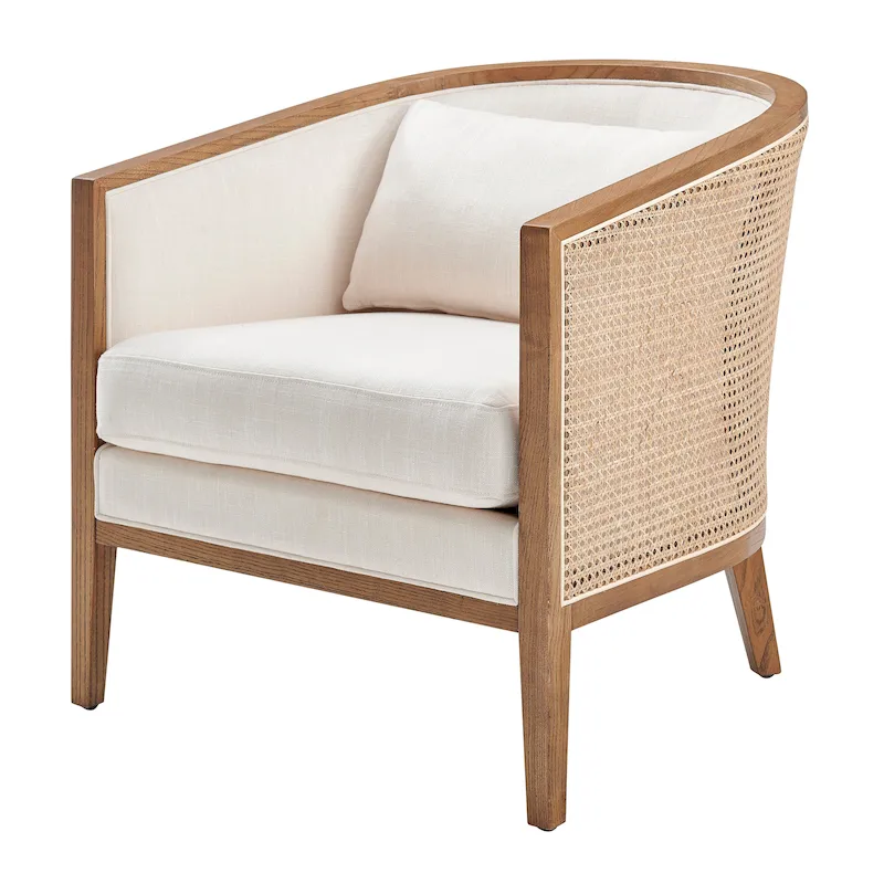 Linen Accent Arm Chair with Rattan Frame