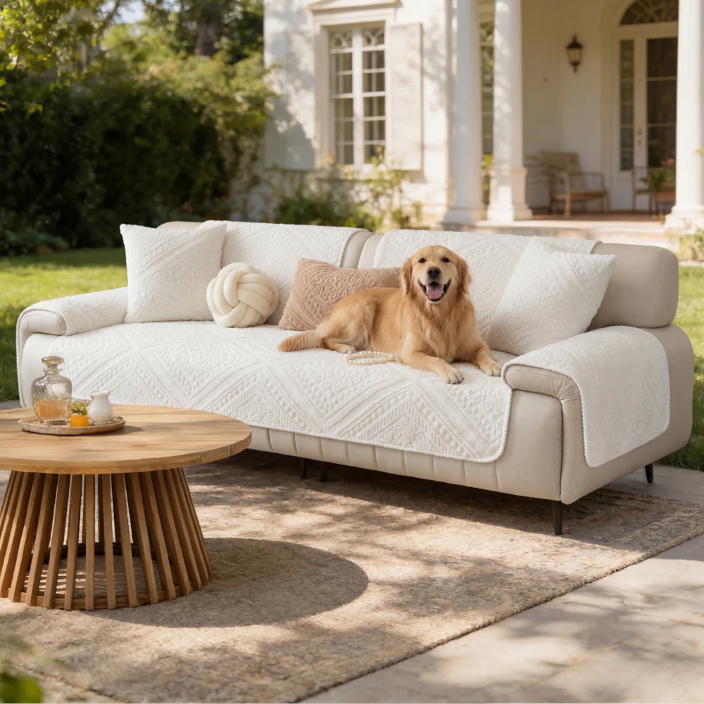 All Season Nordic Style Carved Plush Decorative Non-Slip Outdoor Couch Cover