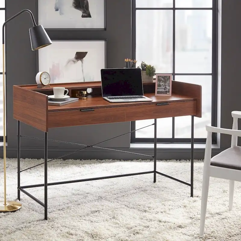 Writing Desk with Drawers and Open Compartments