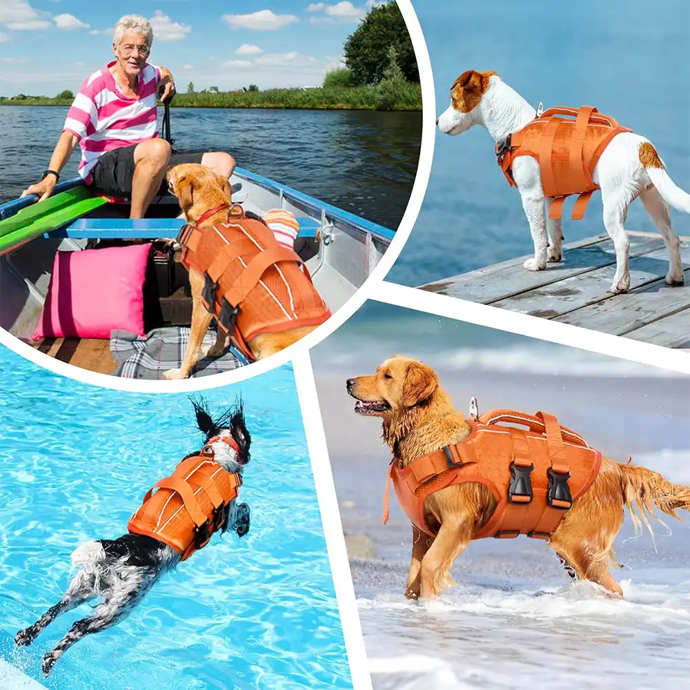 Adjustable Dog Life Jacket with Reflective Strips for Medium and Large Dogs