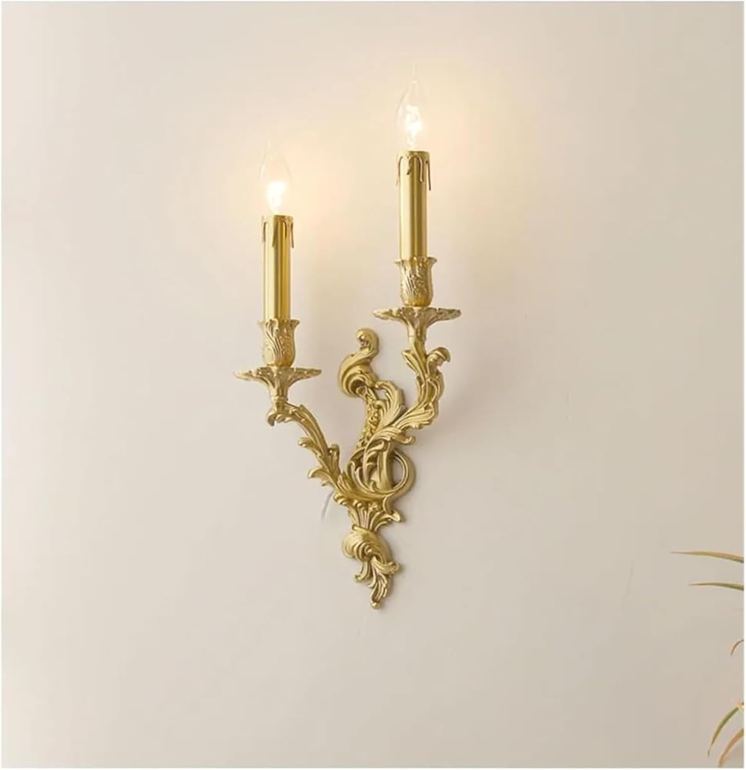 Luxury French Retro Copper Candle Wall Lamp Living Room Dining Bedroom Bedside Light Aisle Atmospheric Villa Lighting Versatile wall lamp(Warm Light,2 Heads)