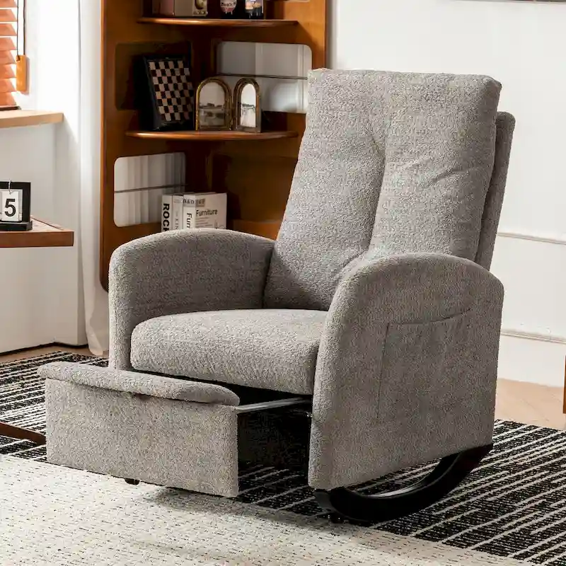 Upholstered Rocking Chair with High Back and Side Pocket