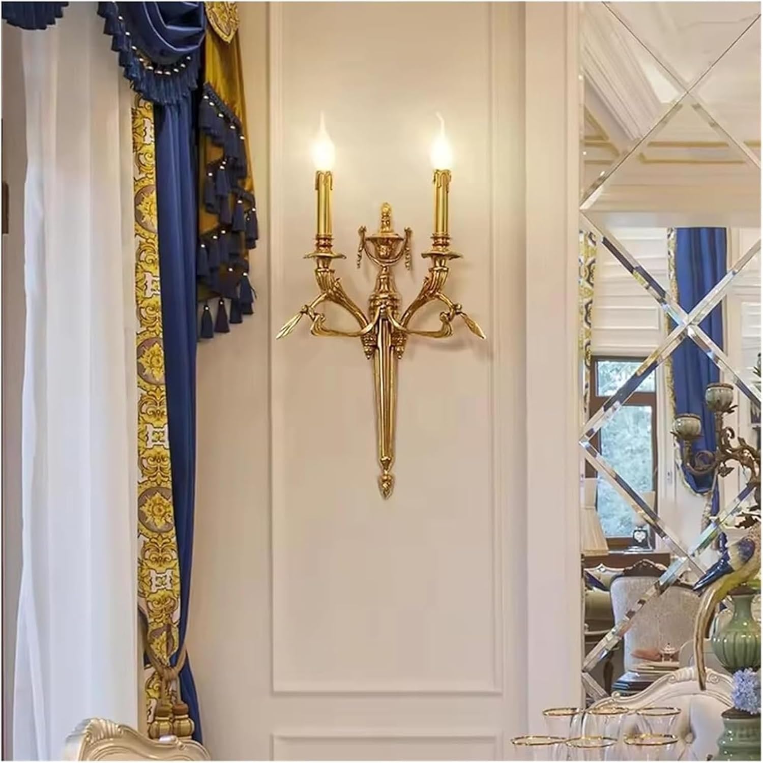 Vintage French Wall Sconces Indoor Candle Wall Lamp for Home Villa Apartment Living Room Bedroom Lounge Decorative Lighting Fixture Wall Lights(Warm Light) (Warm Light W30cm*H60cm)