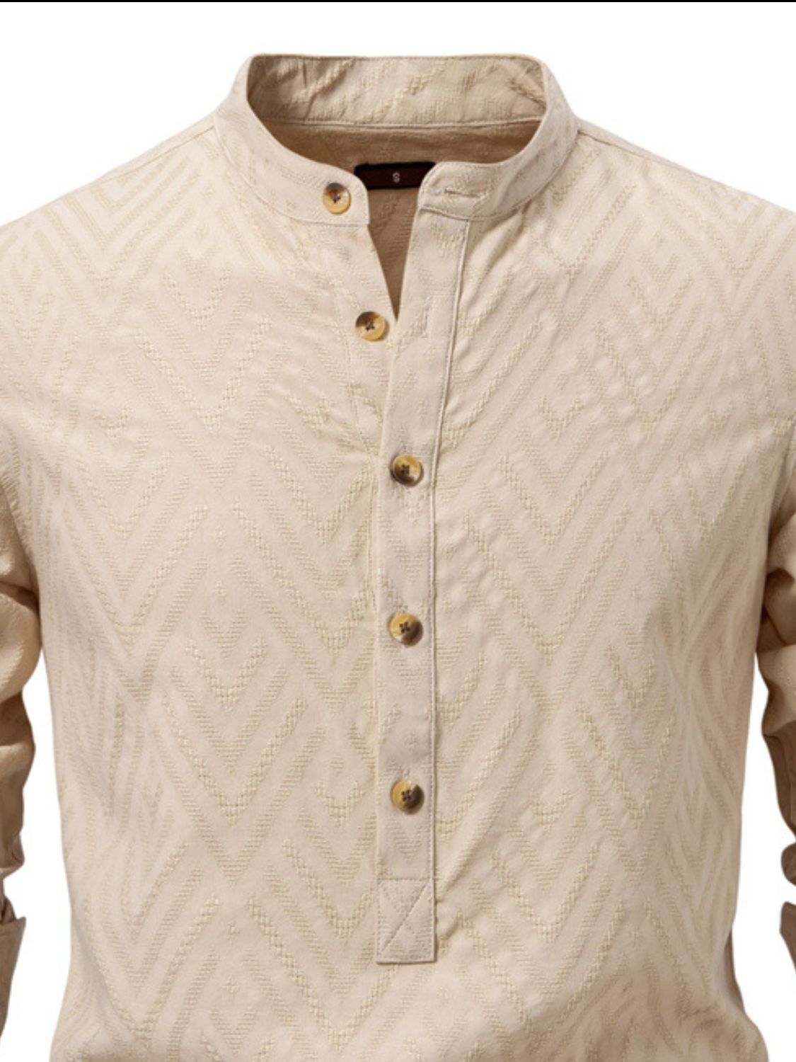 Men’s Half Button Geometric Texture Collared Neck Shirt