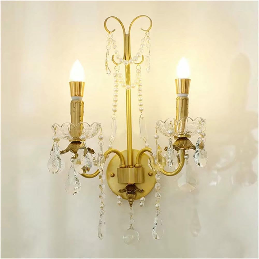 Wall Lamp Retro Palace Crystal Pearl Wall Lamp Corridor Bedroom Bedside Living Roo Dector Aisle Staircase Candle Lighting,Hallway(2 Colors Changeable)