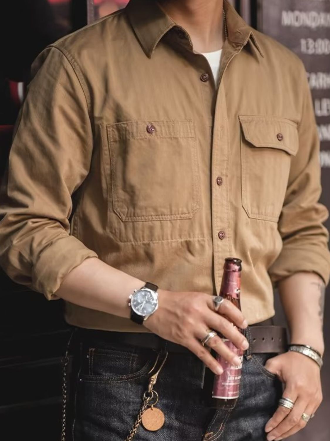 Men’s Button Down Long Sleeve Shirt with Chest Pockets