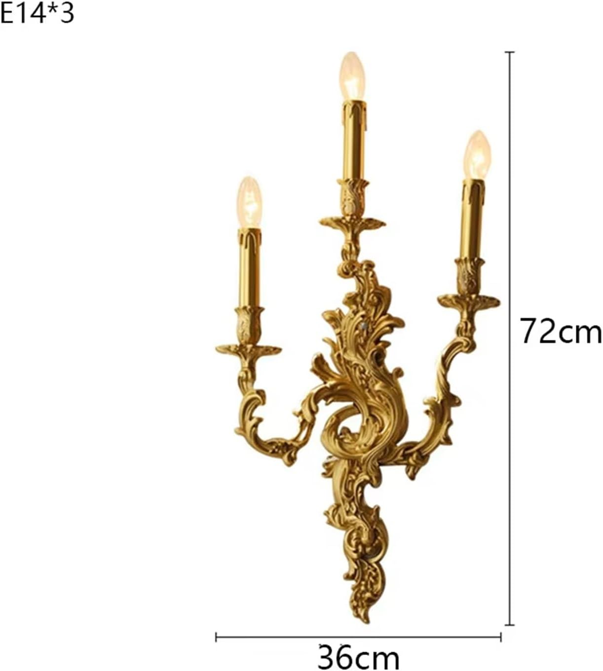 Copper Candle Wall Lamp Living Room Dining Room Bedroom Bedside Light Aisle Atmospheric Villa Lighting(Cool White,36 * 72cm)