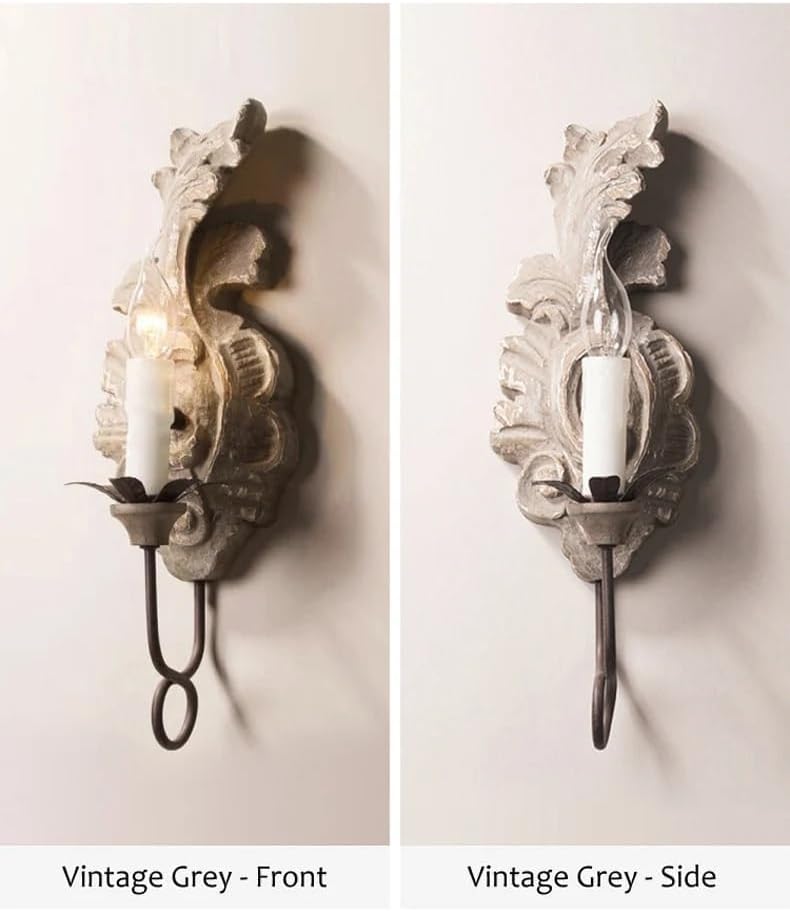 American Retro Resin Wall Lamp - Vintage Candle Light for Living Room, Bedroom, Corridor, Porch - Cool White & Warm White Options - 46cm Old Iron Design