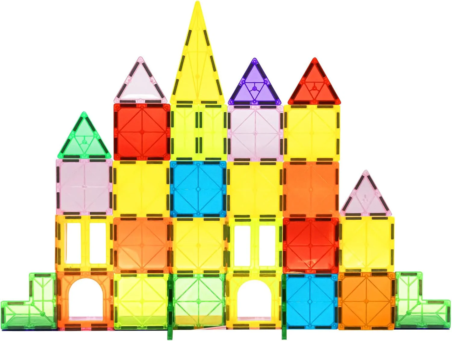 130PCS Magnetic Tiles Building Blocks Set with 2 Cars, STEM Sensory Educational Toys for Kids 3-12