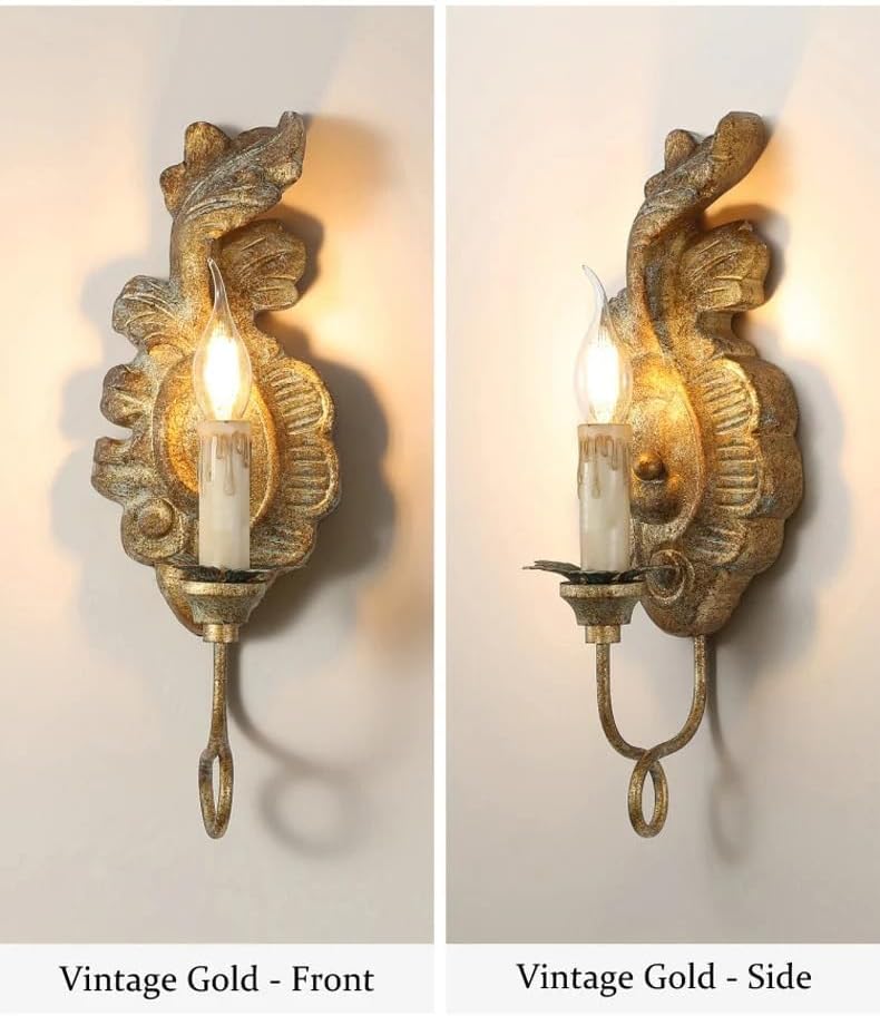 American Retro Resin Wall Lamp - Vintage French Style for Living Room, Bedroom, Corridor & Aisle - Old Iron Candle Light Fixture (Cool/Warm White, 46cm)