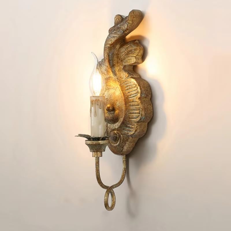 American Retro Resin Wall Lamp - Vintage French Style for Living Room, Bedroom, Corridor & Aisle - Old Iron Candle Light Fixture (Cool/Warm White, 46cm)