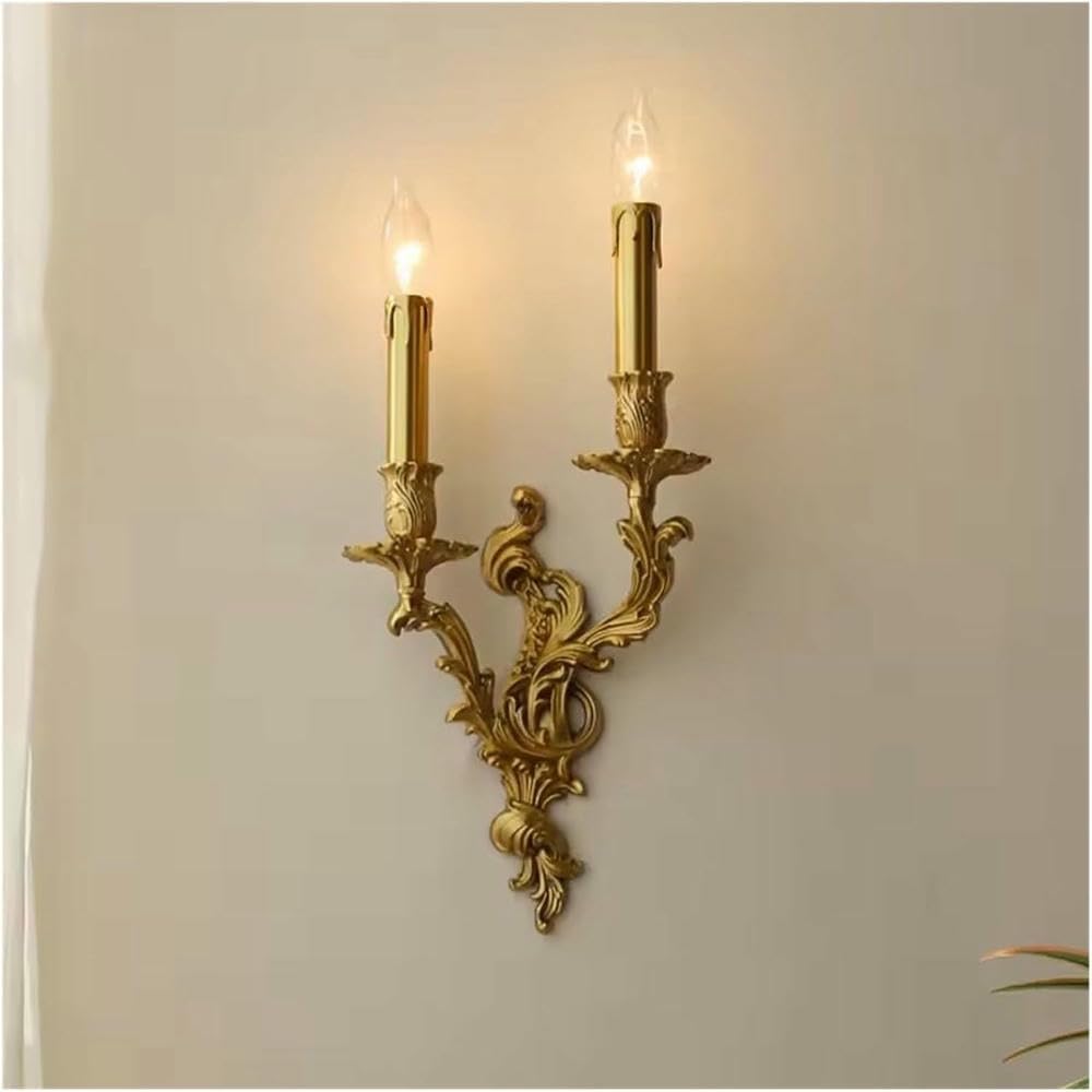 Wall Lamp Vintage Copper Candle Wall Lamp Living Room Bedroom Bedside Corridor Aisle Stair Sconce French Lighting Home Decor(Warm Light buld,3 Heads)