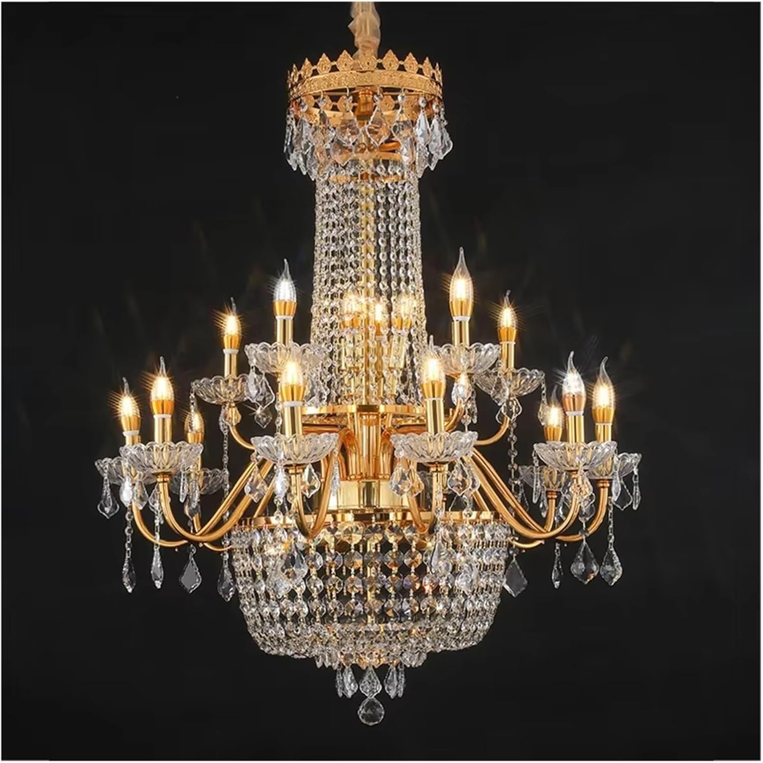 Luxurious Golden Crystal Pendant Lamp European Candle Lamp Art Living Room Restaurant Bedroom Villa Hotel Chandelier ?(Neutral White)