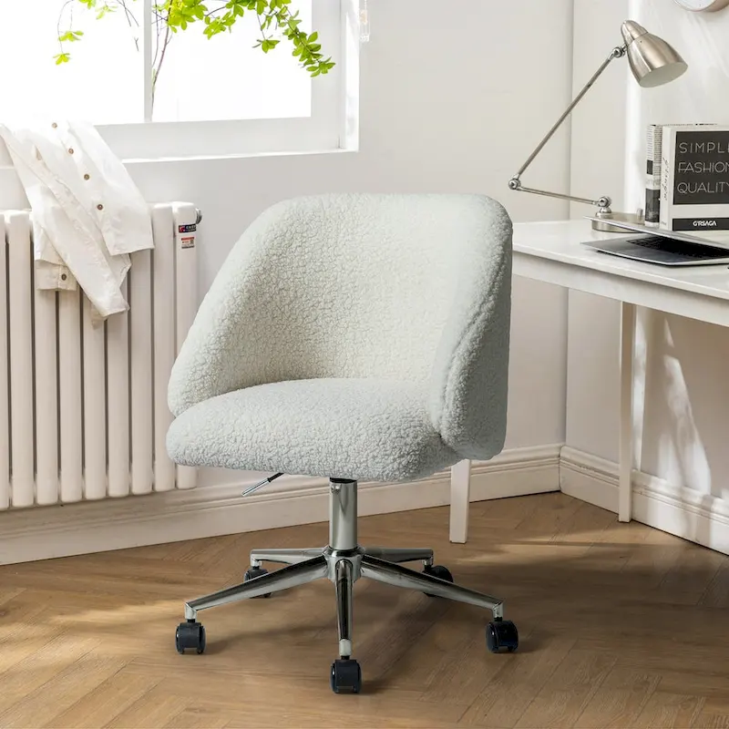 Boucle Swivel Office Chair with Rolling Wheels