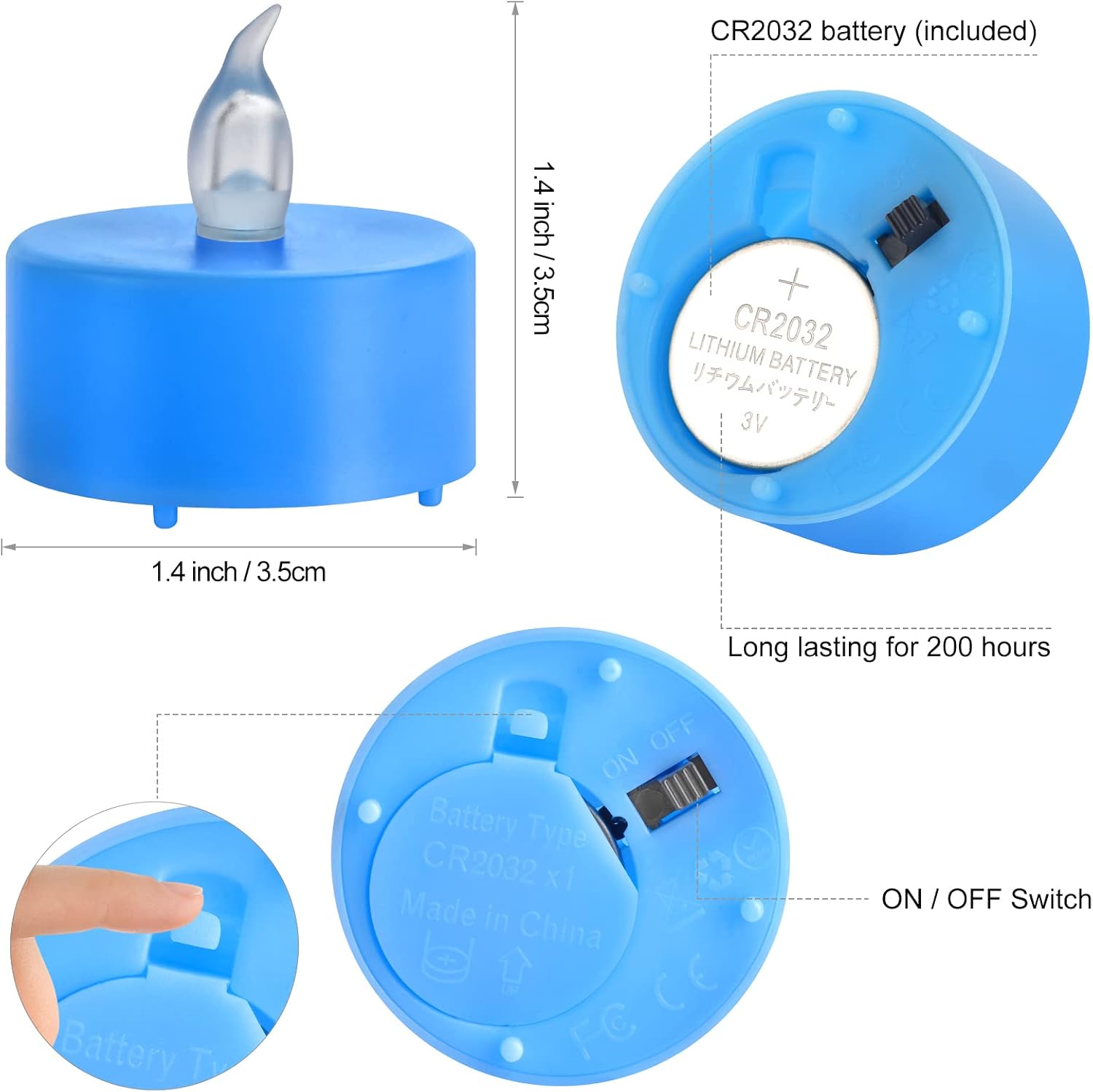 Tea Lights Flameless Battery Operated Candles. Blue 24Pack | LED Flickering Electric Votive Candles, Long Lasting 200 Hours. Home Decoration, Festival Celebration, Dinner Parties