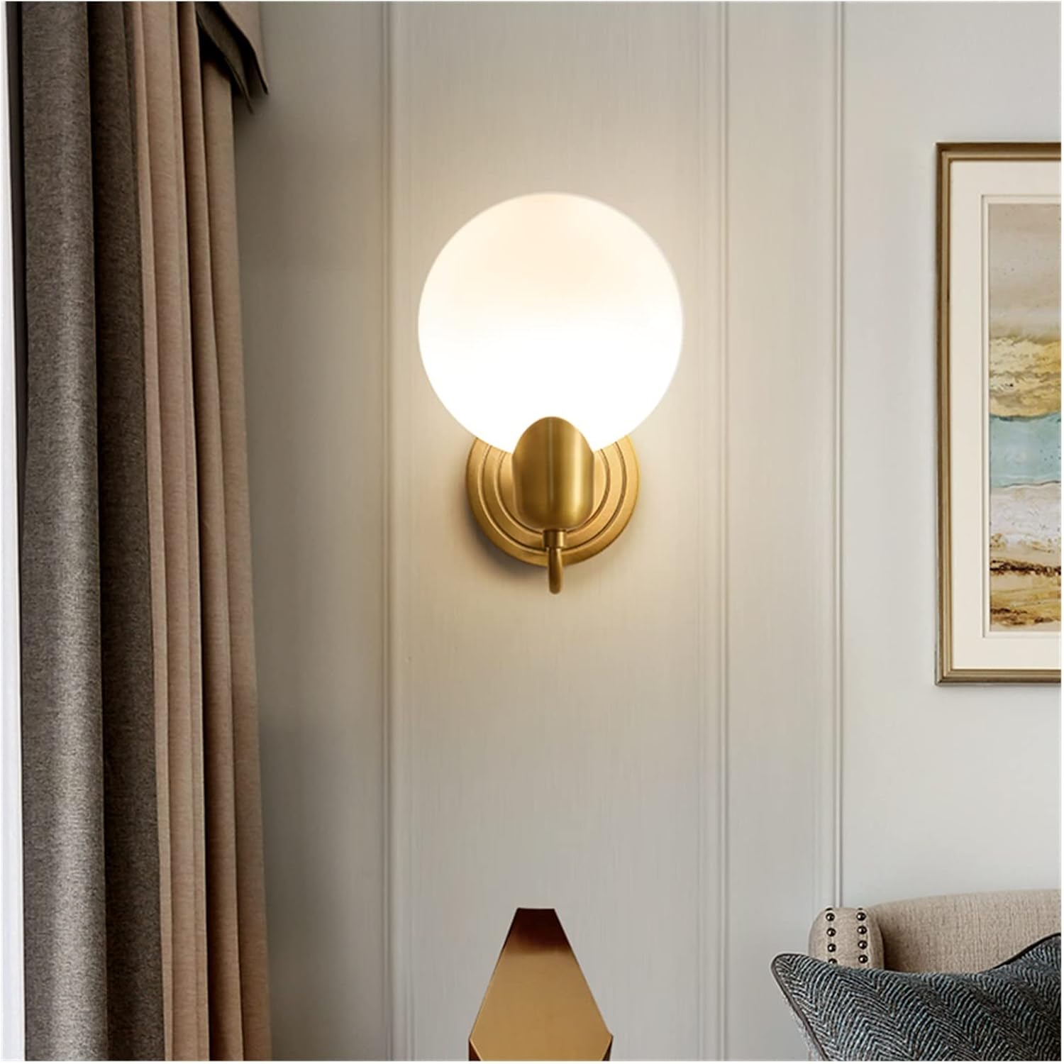 Wall lamp, Copper Wall Lamp Living Room Aisle Wall Lamp Round Lampshade Transparent LED Bedroom Bedside Background Wall Lamp,Light Candle (Warm White Dia16cm H25cm),Warm White,Dia16cm H25cm