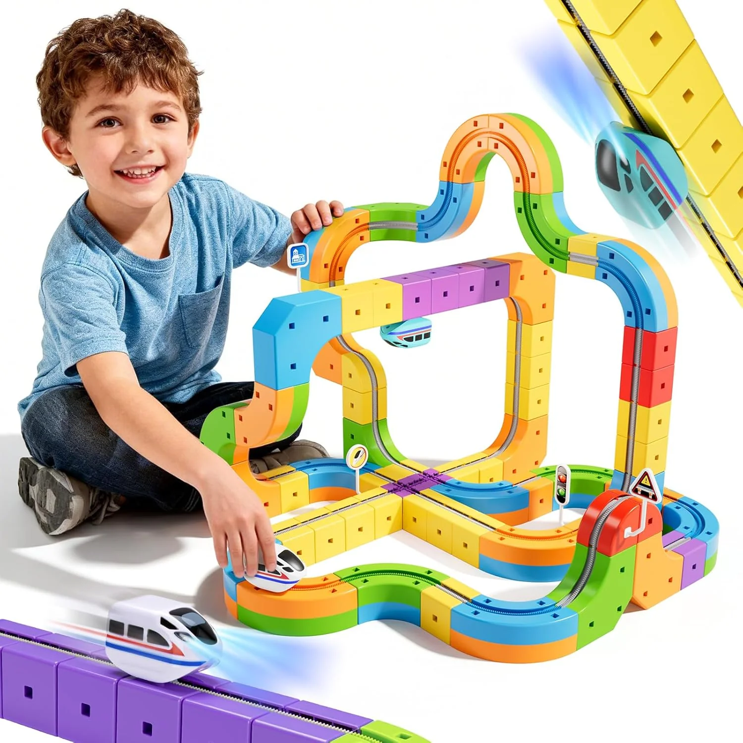 Electric Train Set 3D Magic Flexible Race Track for Kids 3-8 Years Old, Anti-Gravity STEM Toy