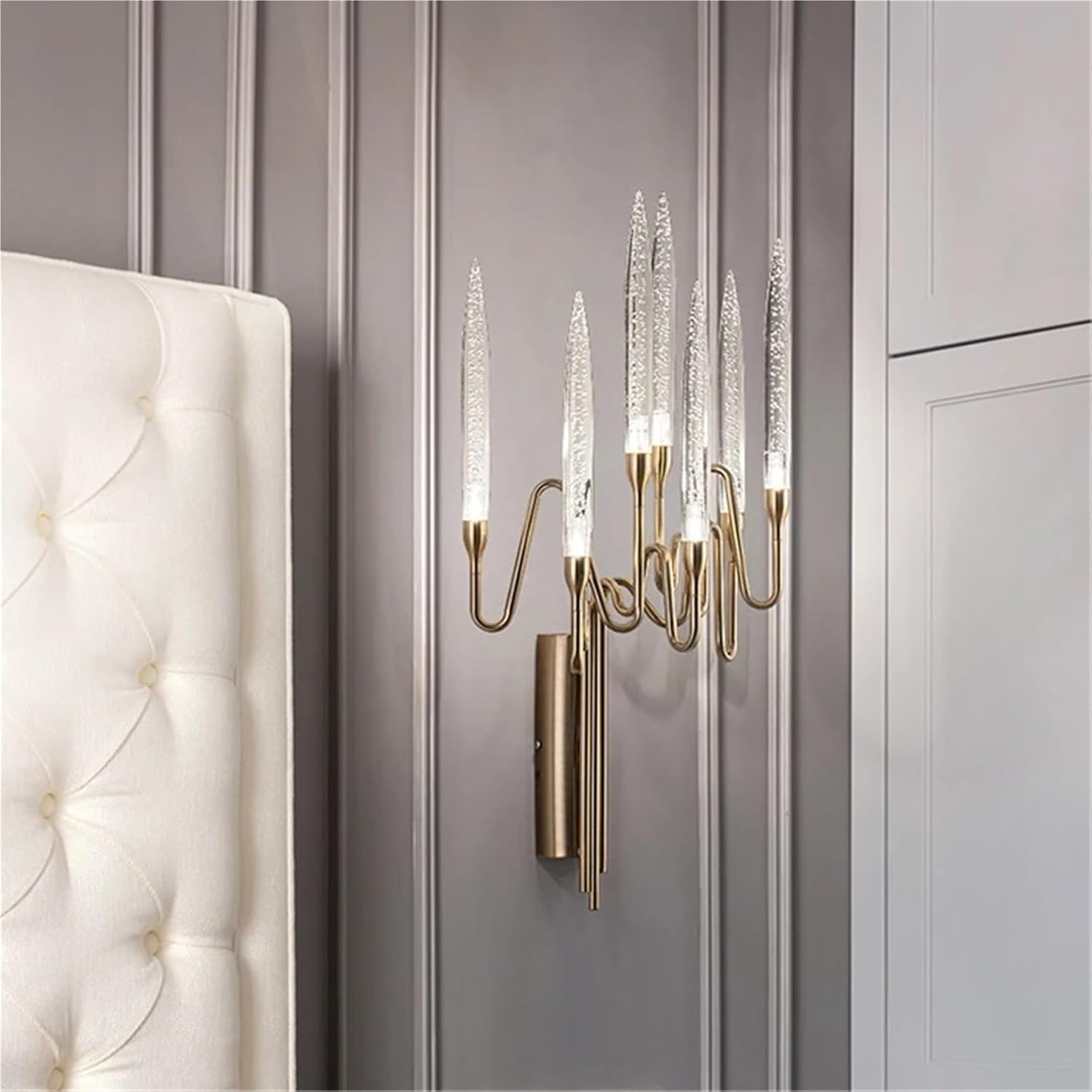 Modern Crystal Wall Sconce for Bedroom Bedside Candle Wall Lamp Luxury Indoor Lustre Golden Led Home Decor Light Pretty(Cool White(5500-7000K))