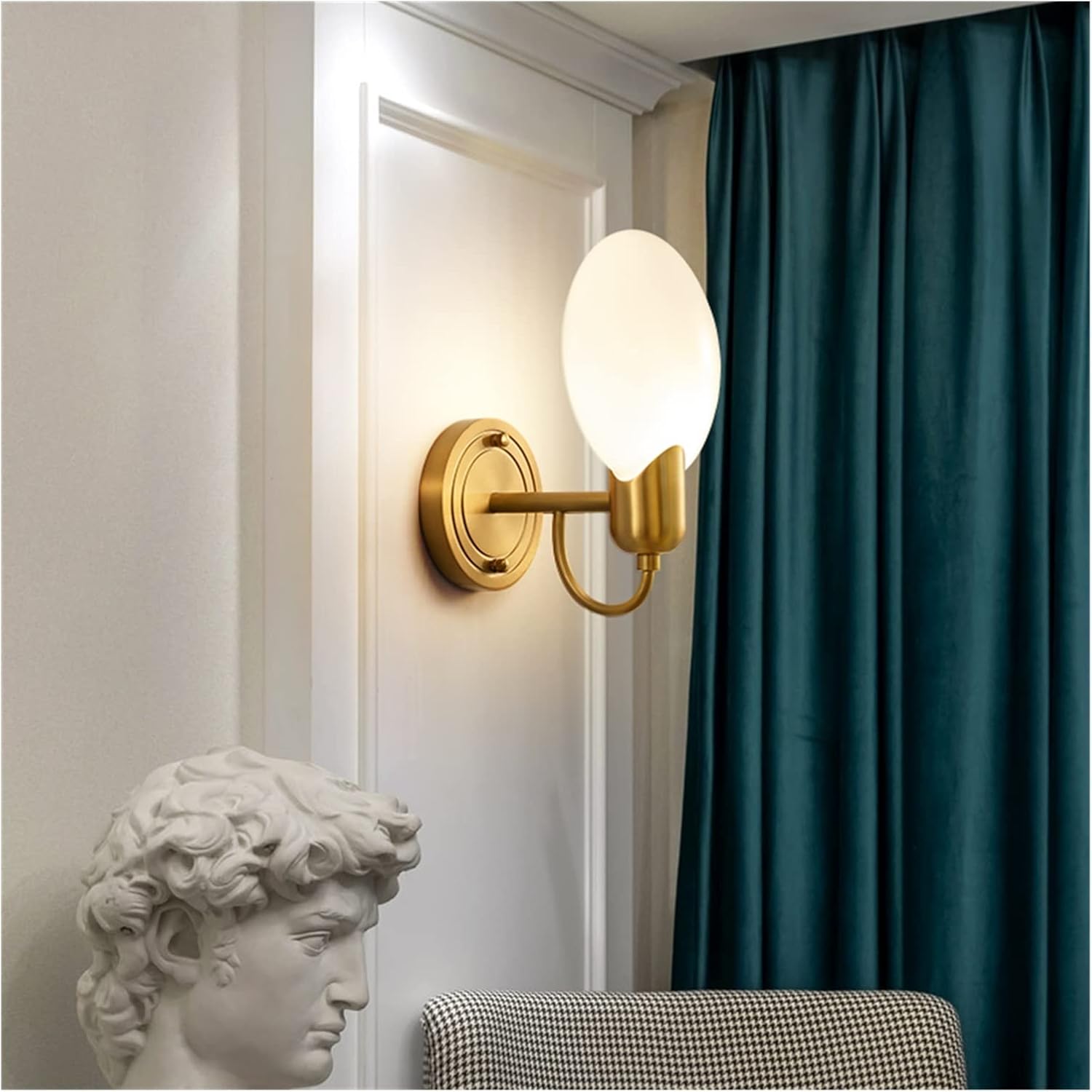 Wall lamp, Copper Wall Lamp Living Room Aisle Wall Lamp Round Lampshade Transparent LED Bedroom Bedside Background Wall Lamp,Light Candle (Warm White Dia16cm H25cm),Warm White,Dia16cm H25cm