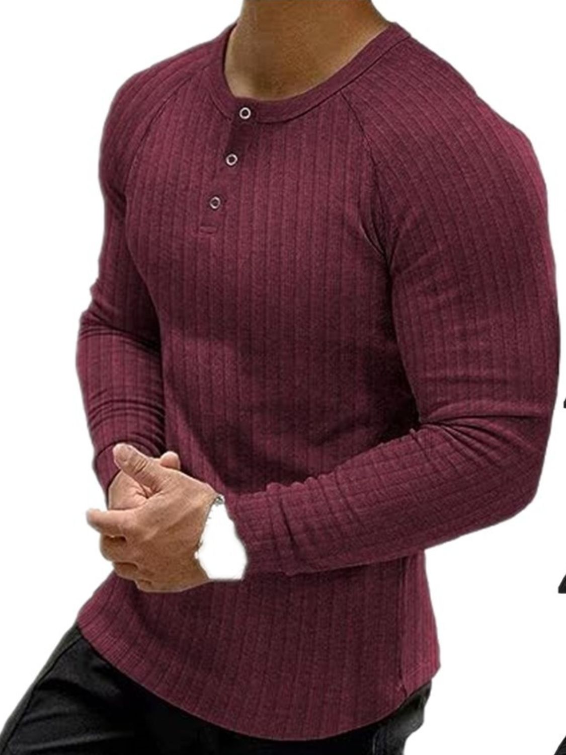 Men’s Full Size Ribbed Round Neck Long Sleeve T-Shirt Plus Size