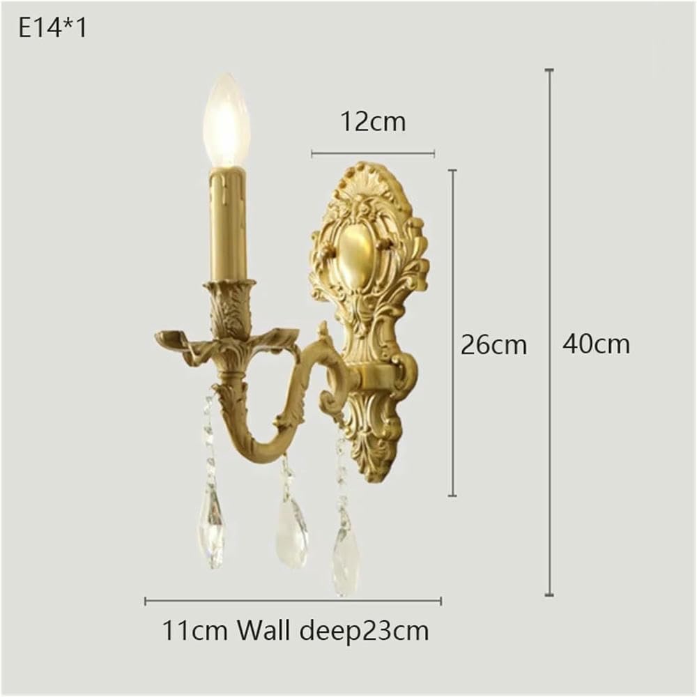 Wall Lamp American Design Luxury Candle Wall Lamp Retro Crystal Bedroom Bedside Living Room Aisle Corridor Staircase French(Cool White)