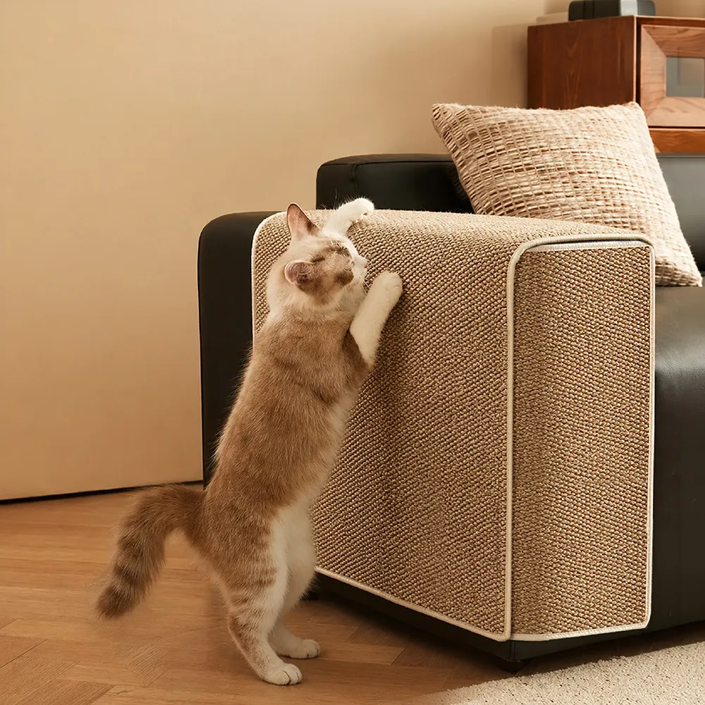 Adjustable Faux Sisal Scratch-Resistant Sofa Armrest Protector Cover for Cats