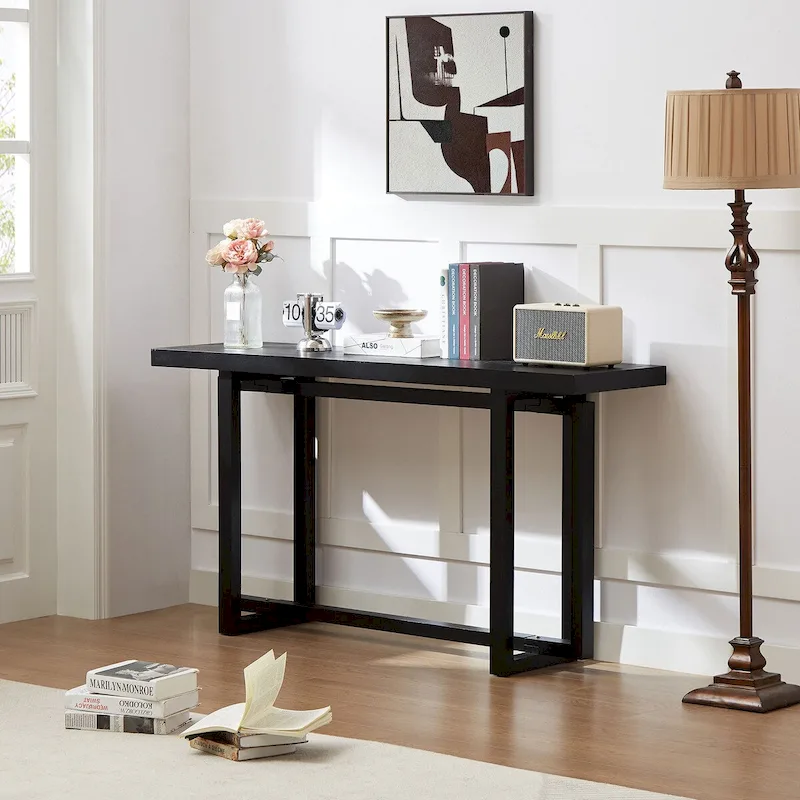 59 in. Rectangular Console Table with MDF Top and Rubberwood Legs