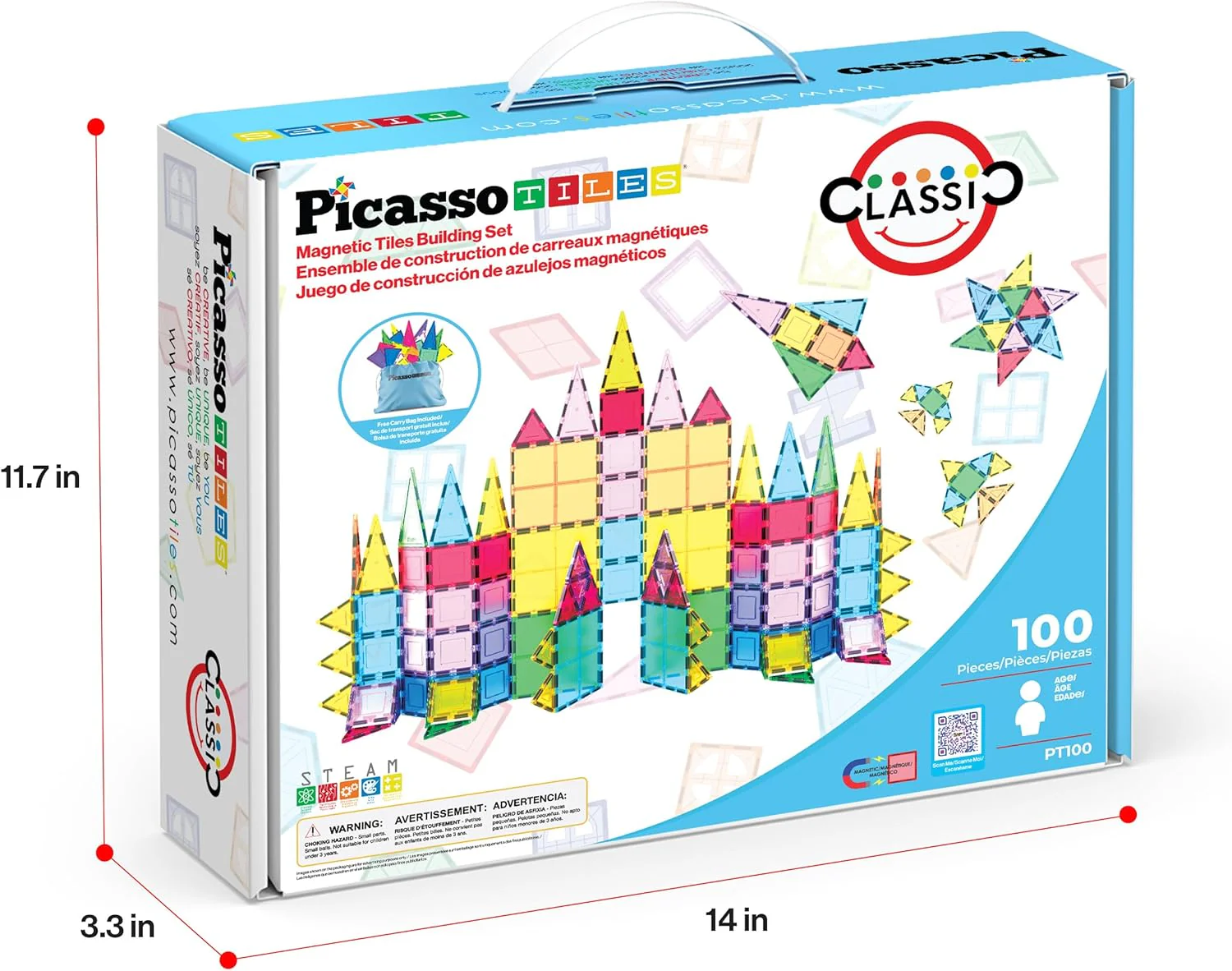 100 Piece Clear Magnetic 3D Building Tiles Set - Educational Construction Playboards