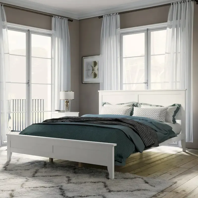 White Queen Platform Bed with Headboard