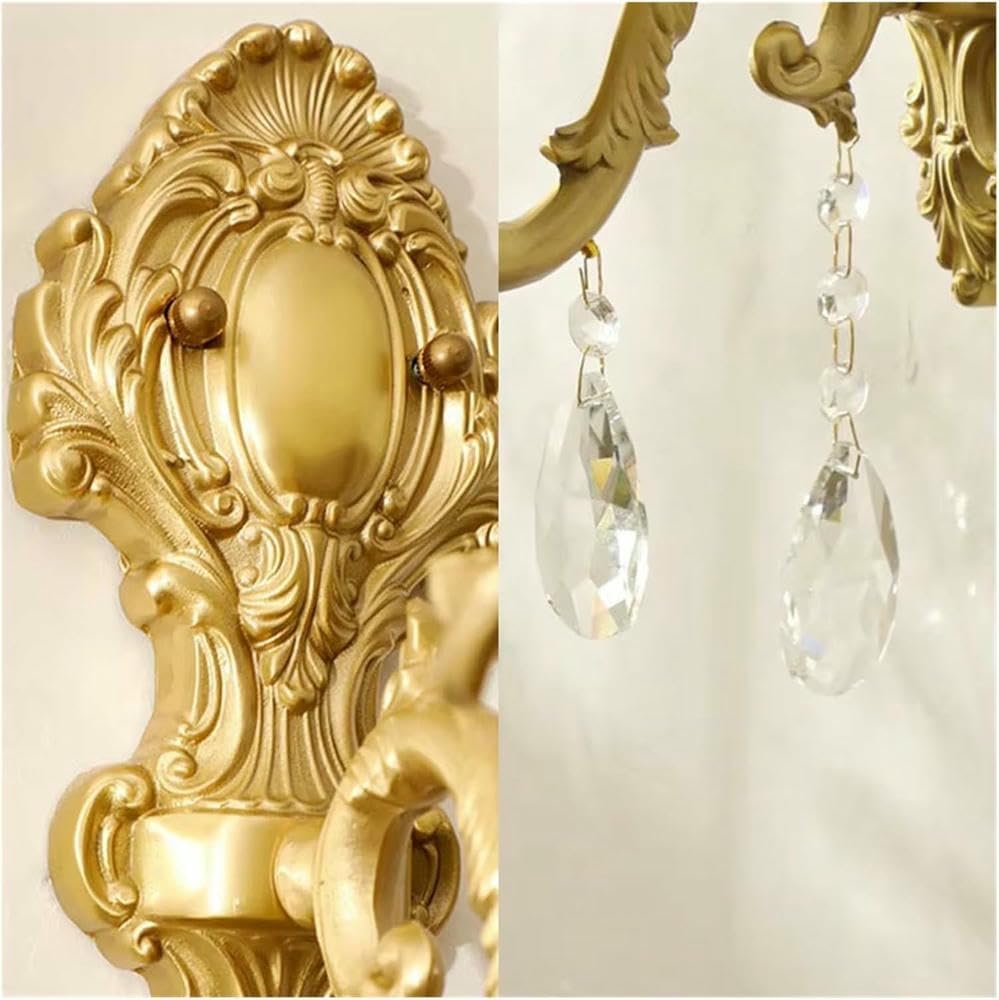 Wall Lamp American Design Luxury Candle Wall Lamp Retro Crystal Bedroom Bedside Living Room Aisle Corridor Staircase French(Cool White)