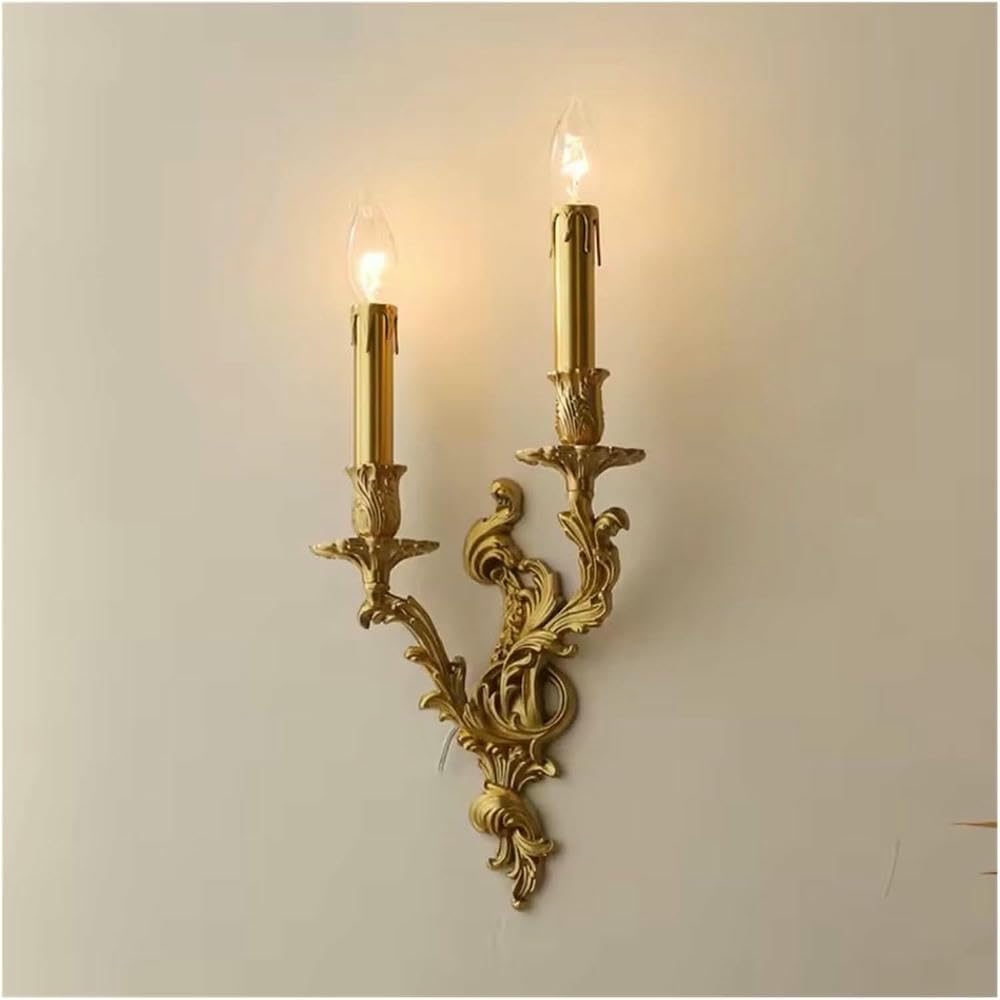 Wall Lamp Vintage Copper Candle Wall Lamp Living Room Bedroom Bedside Corridor Aisle Stair Sconce French Lighting Home Decor(Warm Light buld,3 Heads)