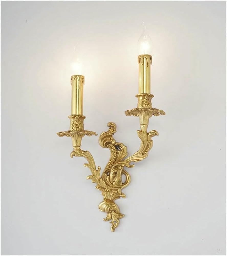Wall Lamp Luxury Retro Candle Wall Lamp Living Room Dining Bedroom Bedside Hallway Grand Villa Lighting(Cool White,2 Bulbs)