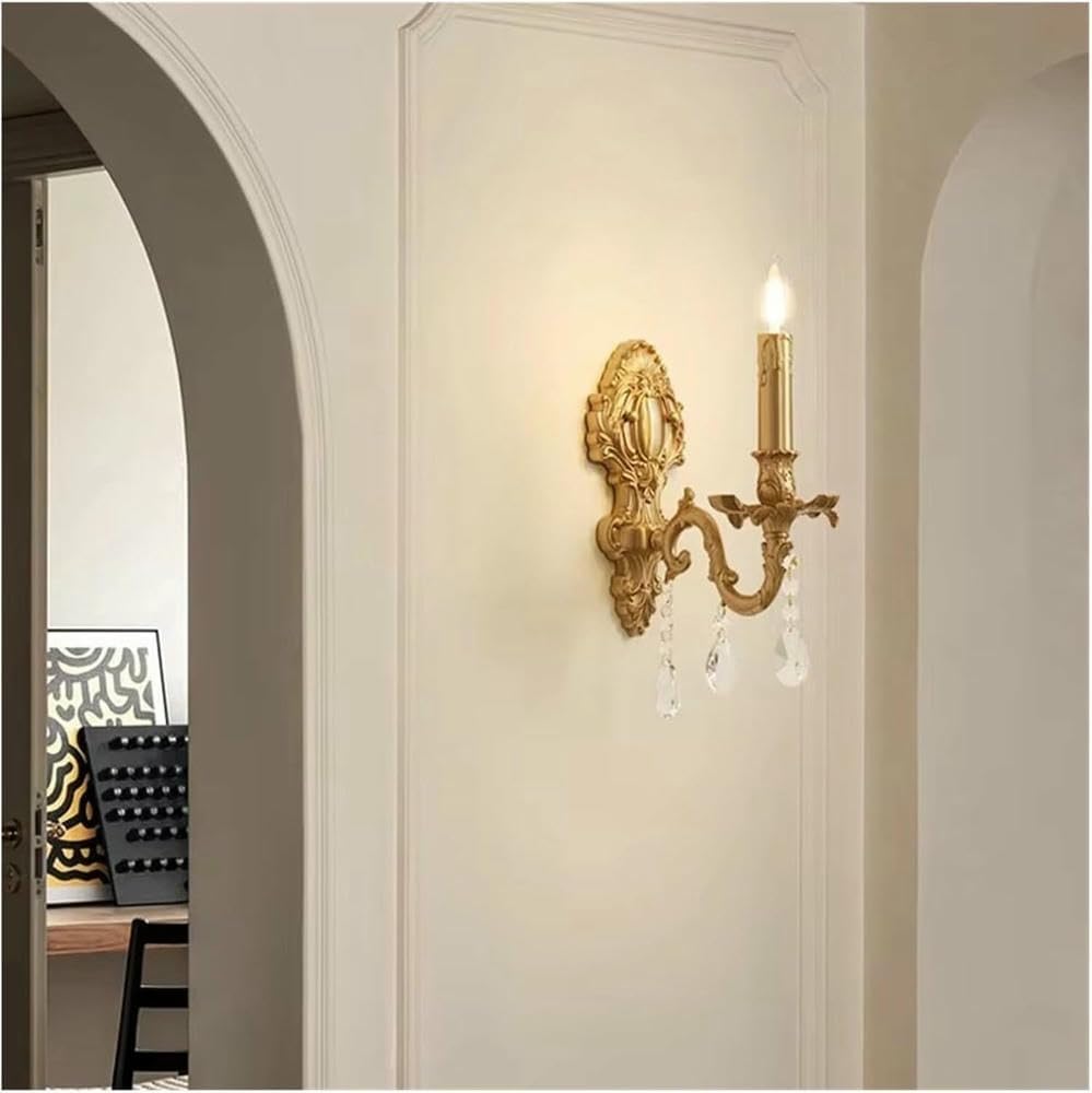 Wall Lamp American Design Luxury Candle Wall Lamp Retro Crystal Bedroom Bedside Living Room Aisle Corridor Staircase French(Cool White)