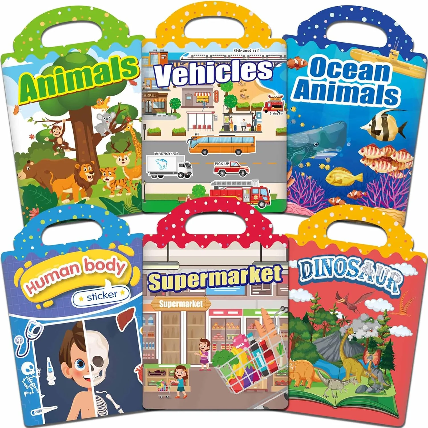 6 Sets Reusable Jelly Sticker Books for Toddlers 1-4, Educational Travel Toys for Boys and Girls