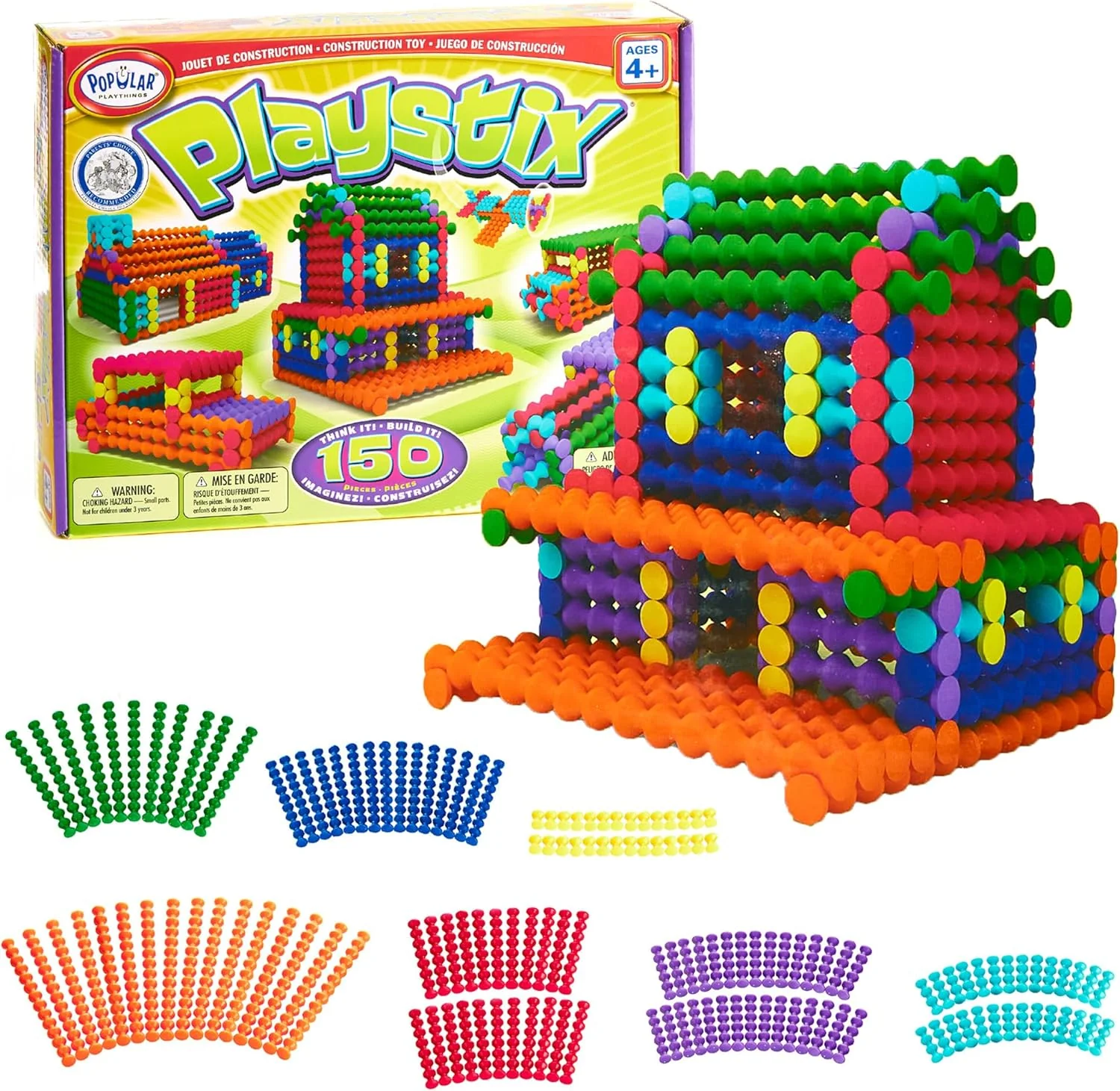 150-Piece Building Sticks Construction Toy Set for STEM Learning and Classroom Use, Ages 4+